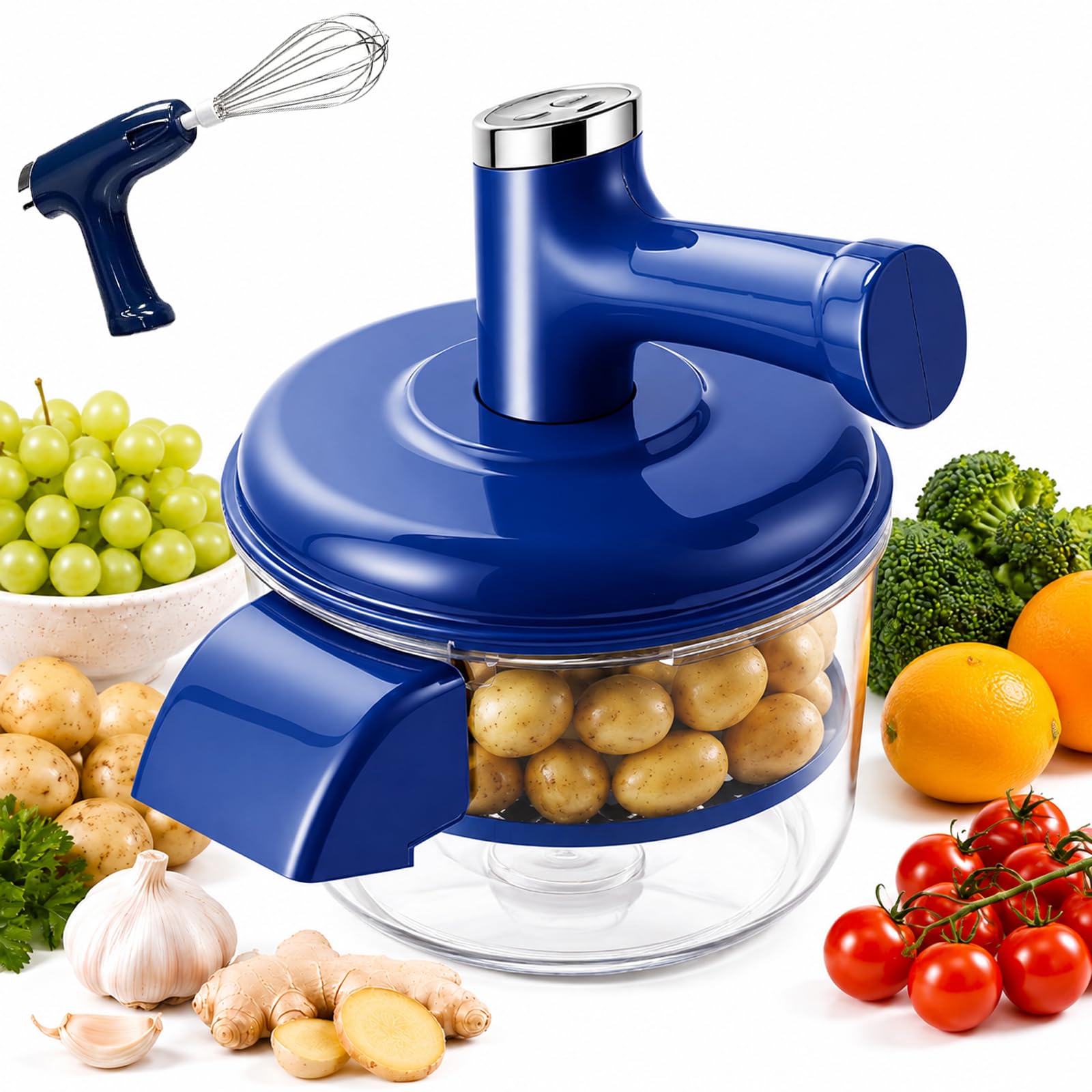 Electric Potato Peeler, Automatic Fruit and Vegetable Peeler with One Button Operation, Rechargeable Kitchen Gadget for Potatoes, Fruits and Vegetables (Blue)