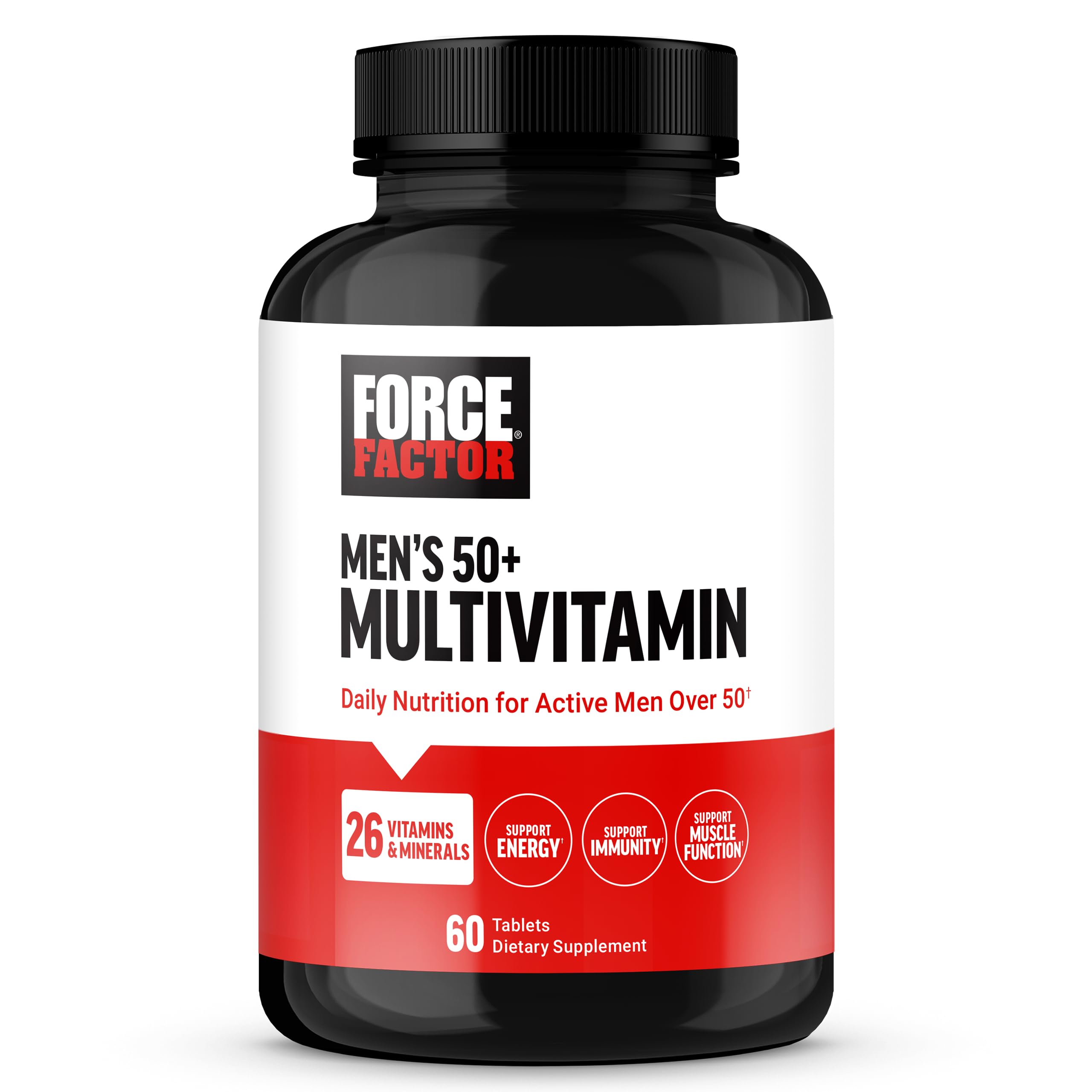 Force Factor Men’s Multivitamin 50 Plus, Multivitamin for Men with 26 Vitamins and Minerals, and Phytonutrients to Support Energy, Immunity, and Muscle Function, 60 Tablets