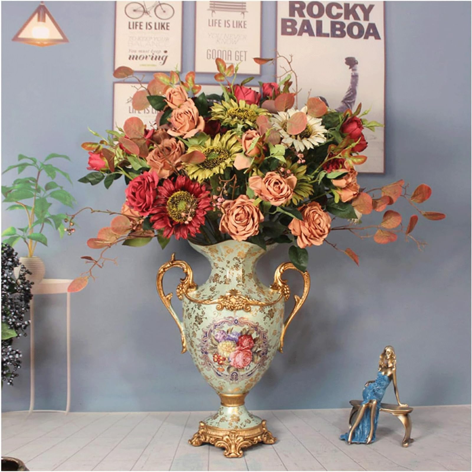 DFGHNBVC Mixed Artificial Flowers Fake Flowers Bouquets In Resin Vase Retro Home Decoration Exquisite Floral Arrangement