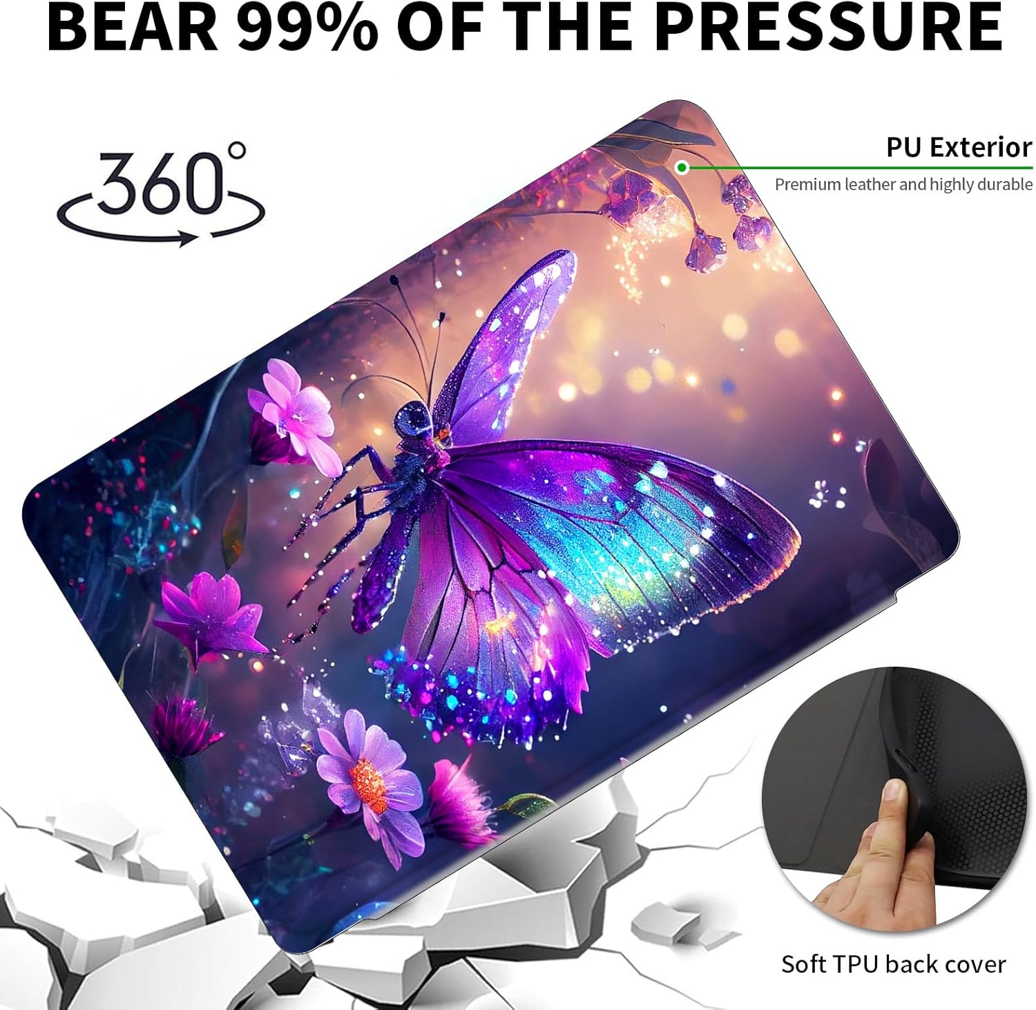 for Kindle Paperwhite Case,6.8" Kindle Paperwhite 11th Generation Case and Kindle Paperwhite Signature Edition,360 Degree Rotating Stand Leather Cover with Auto Wake/Sleep,Glitter Butterfly