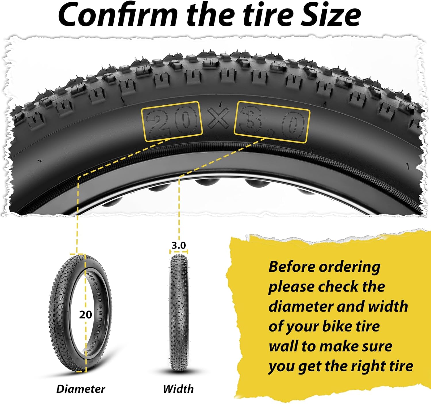 MOHEGIA Fat Bike Tire: 20x3.0/26x3.0 inch Fat MTB Tire,High-Performance and All-Terrain Folding Replacement Mountain Fat Bicycle Tire with Street or Trail Riding