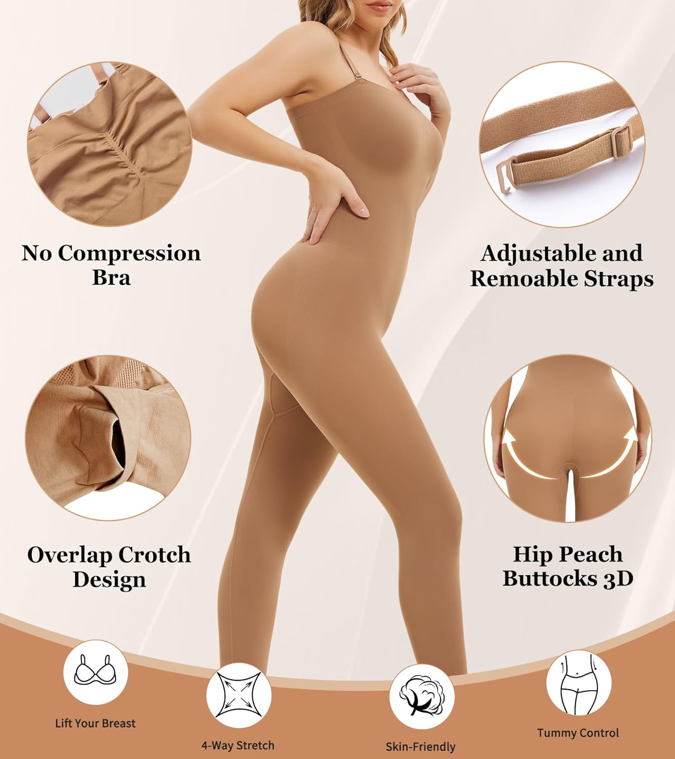 Strapless Shapewear Jumpsuit for Women Tummy Control, Seamless Full Body Shaper Bodysuit Under Dress - Image 2