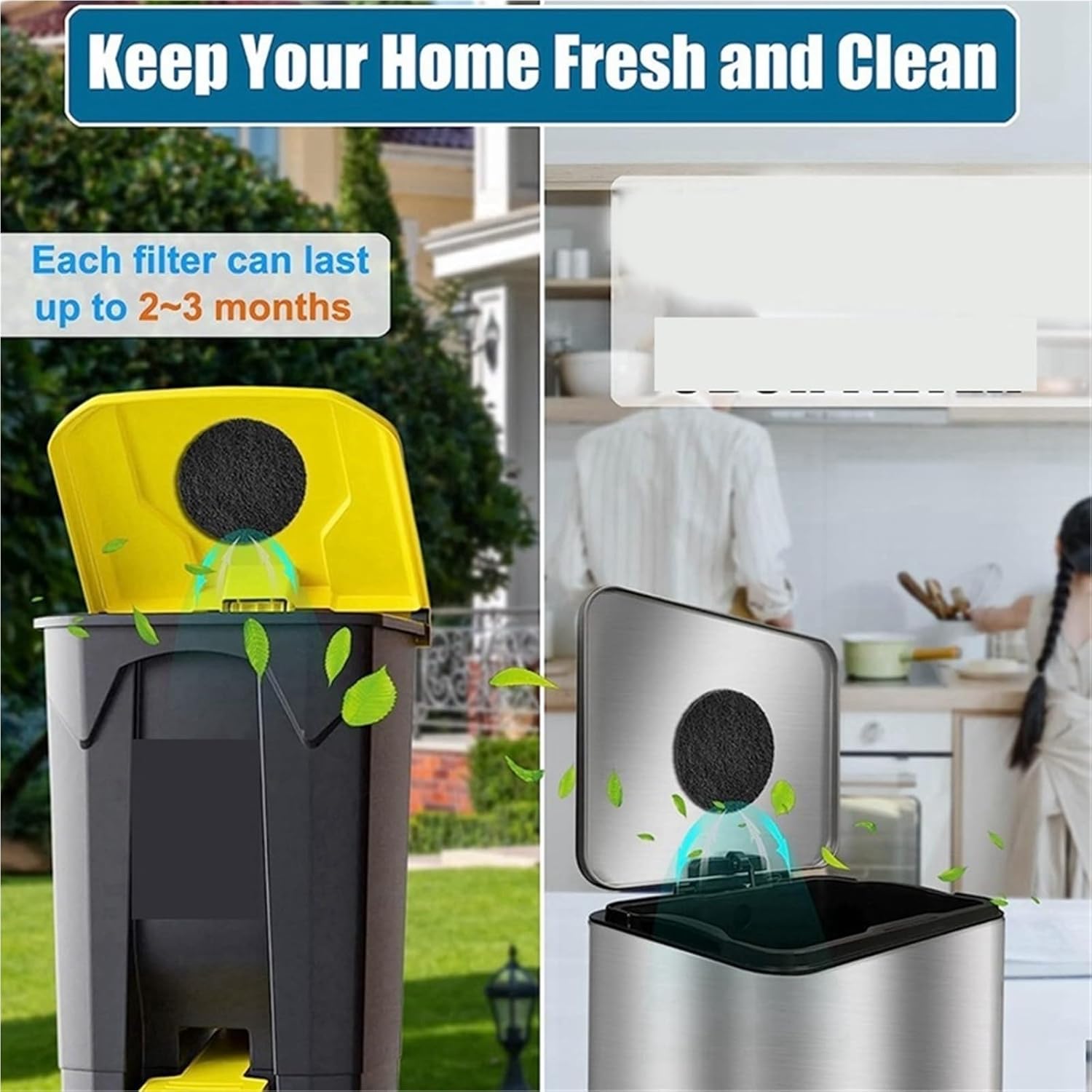 Charcoal Filters 12 Pack Trash Can Absorbing Filters Activated Charcoal Purifying Deodorizer Fit for Cans, Compost Buckets-Round