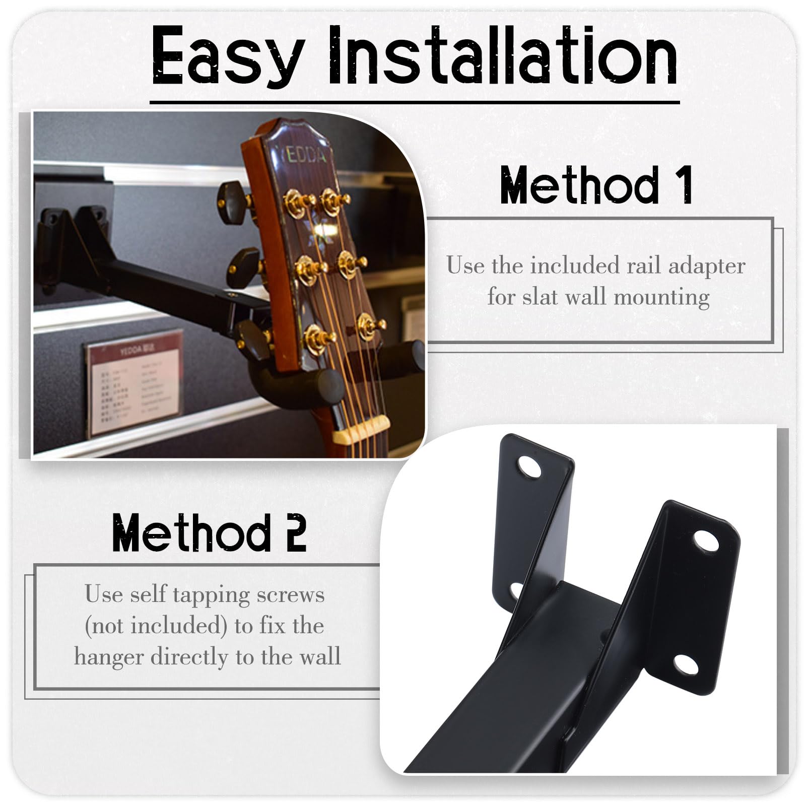 Therwen 6 ganchos de pared para guitarra, con adaptador de listón, ajustable a 180°, soporte de pared para guitarra eléctrica acústica