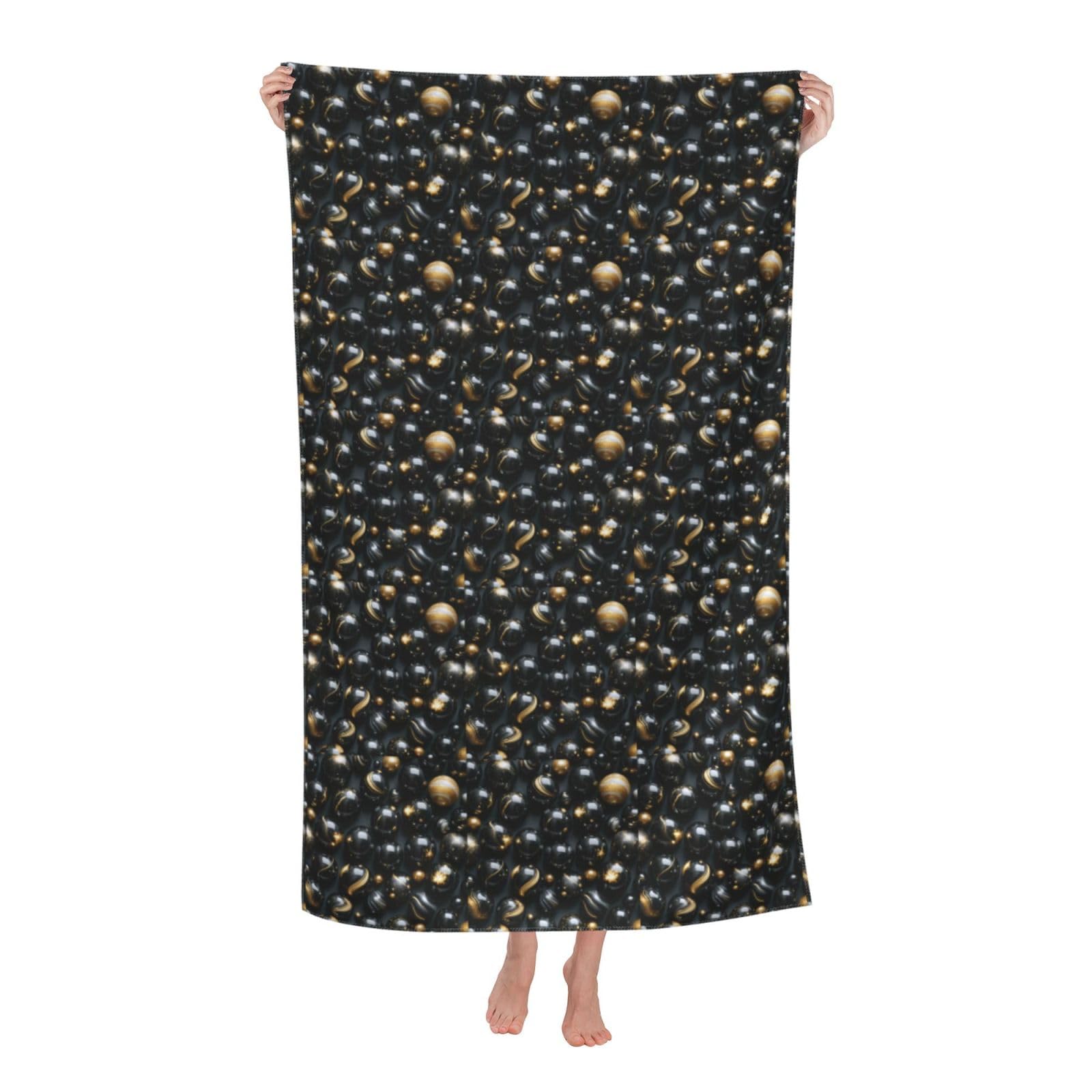 Pojknbv White Black Gold Marble Print Oversized Adult Beach Towel Quick-Dry Comfortable Lightweight Travel Pool Camping