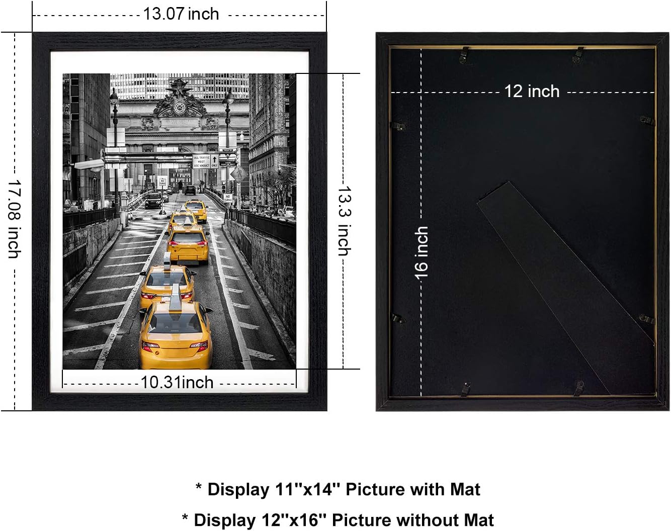 12x16 Frames Display 11x14 Picture with Mat or 12 x 16 Photo Without Mats Black Picture Frames Wall Art for Living Room and Office Wall Mounting Decor - Image 2