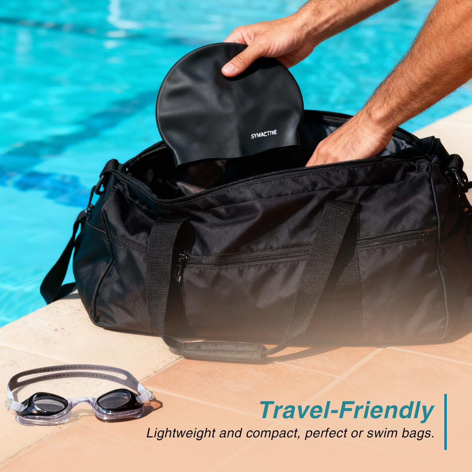 Amazon Brand - Symactive Unisex Swimming Goggles & Swimming Cap | Anti-Fog Goggles with Adjustable Strap | Silicone Free Size Cap | Waterproof | Black 4