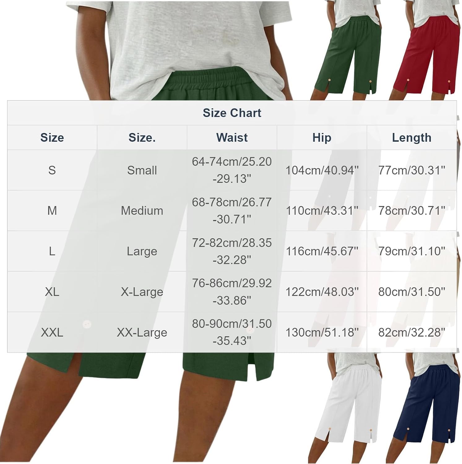 Women Linen Shorts Casual Knee Length Bermuda Shorts Split Front Summer Beach Lightweight Gauze Capri Pants