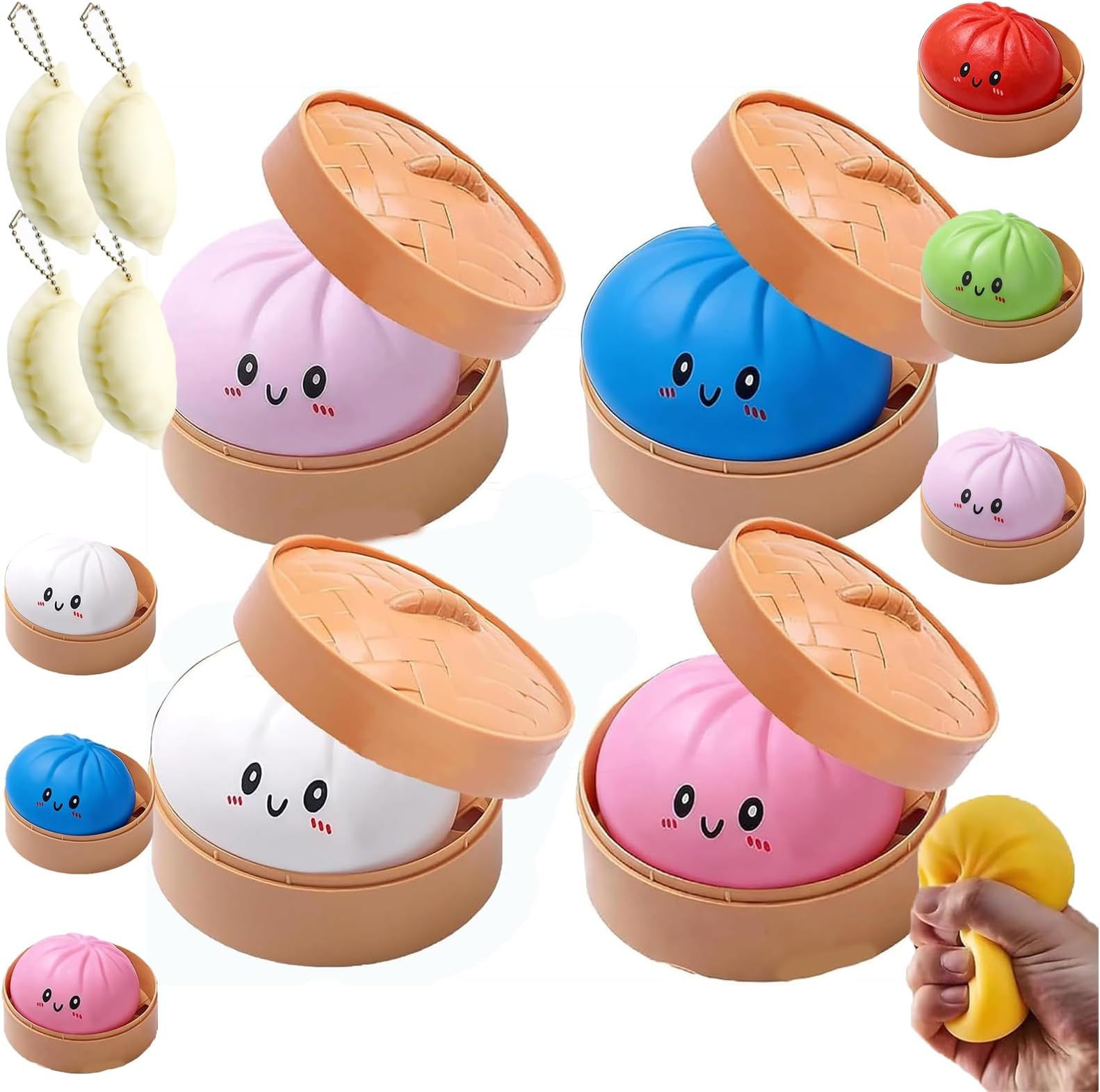 Mystery Dumpling Squishy, Giant Dumpling Squishy Mystery Box, Squishys Dumplinges Playing, 4/6/10 Inch Jumbo Dumpling Stress Ball, Soft Squeeze Decompression Dough (4PC-C)