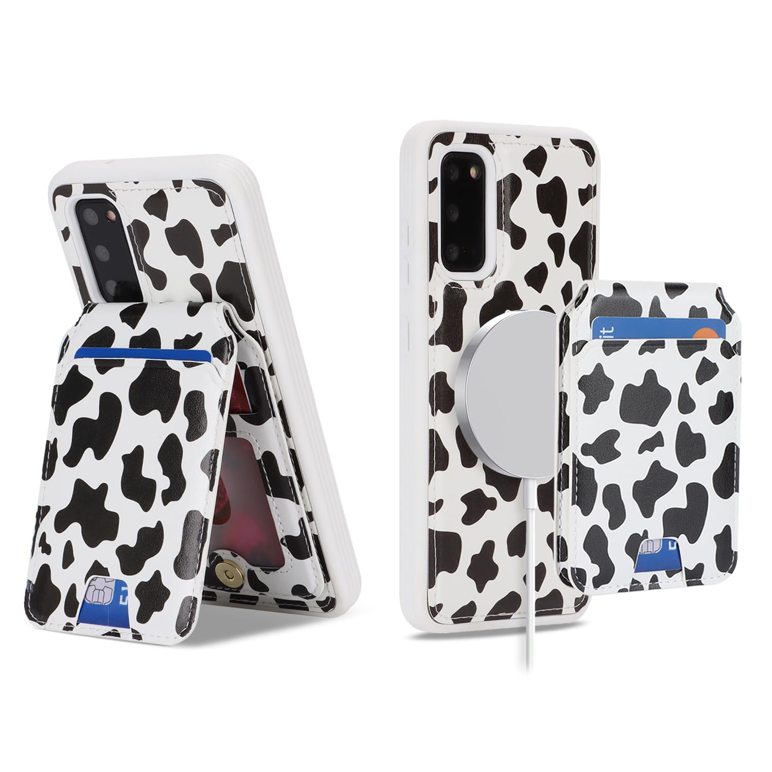 Ｈａｖａｙａ for Galaxy S20 FE 5G case Wallet magsafe Compatible Samsung Galaxy S20 FE case Magnetic with Card Holder S20 Fan Edition Leather Phone case Magnetic Wallet Detachable-Cow Print Black