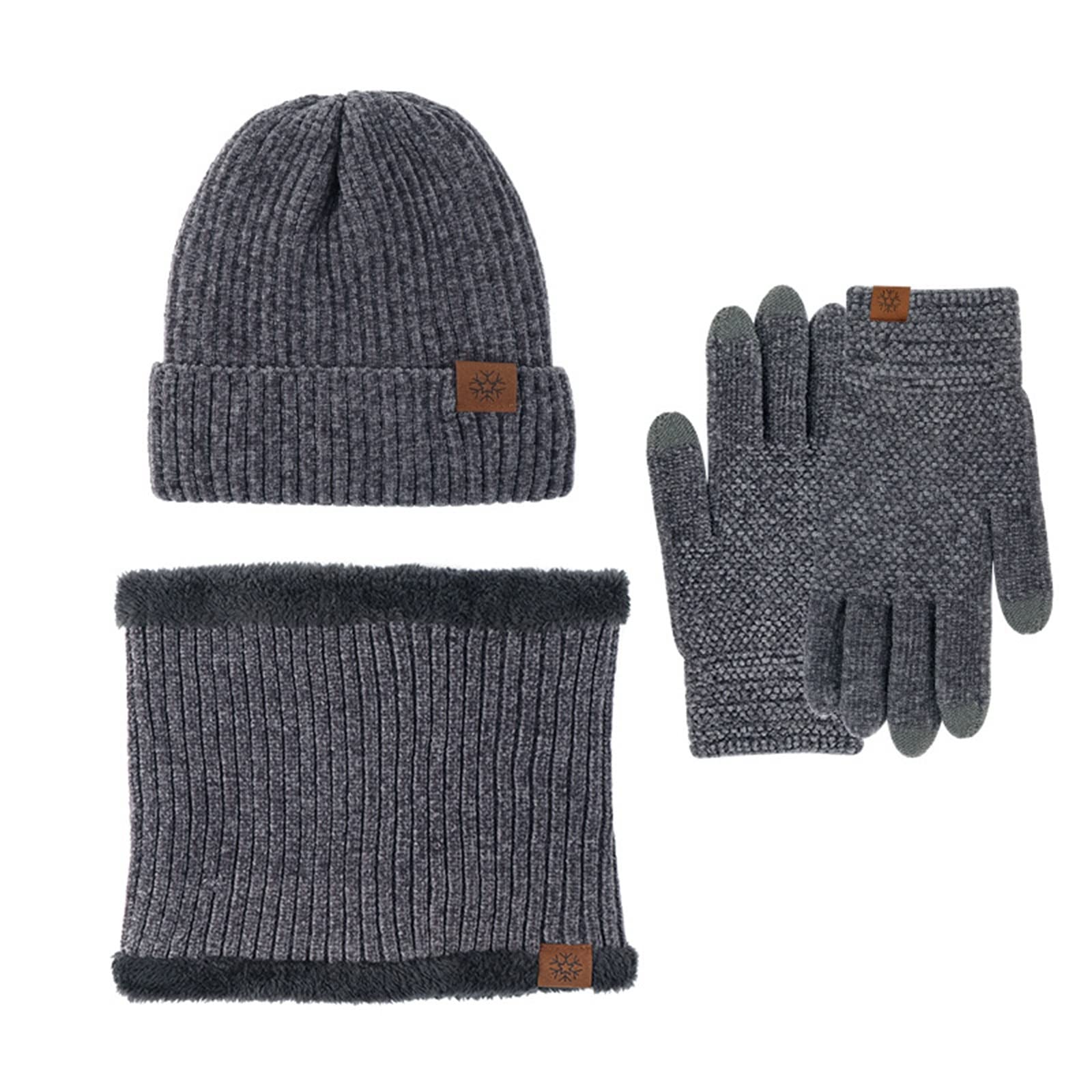Ensemble Bonnet et écharpe d'hiver Chapeau chaud, écharpe, gants écran tactile extérieur épaissi 3 pièces ensemble Bonnet en Tricot Chaud(K)