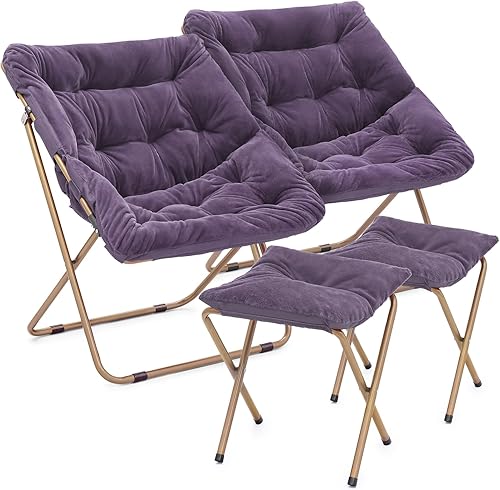 Miniatura 145 de Magshion Silla platillo plegable con otomana para adultos, cómodo asiento de lectura, asiento de piel sintética con marco de metal acolchado grueso