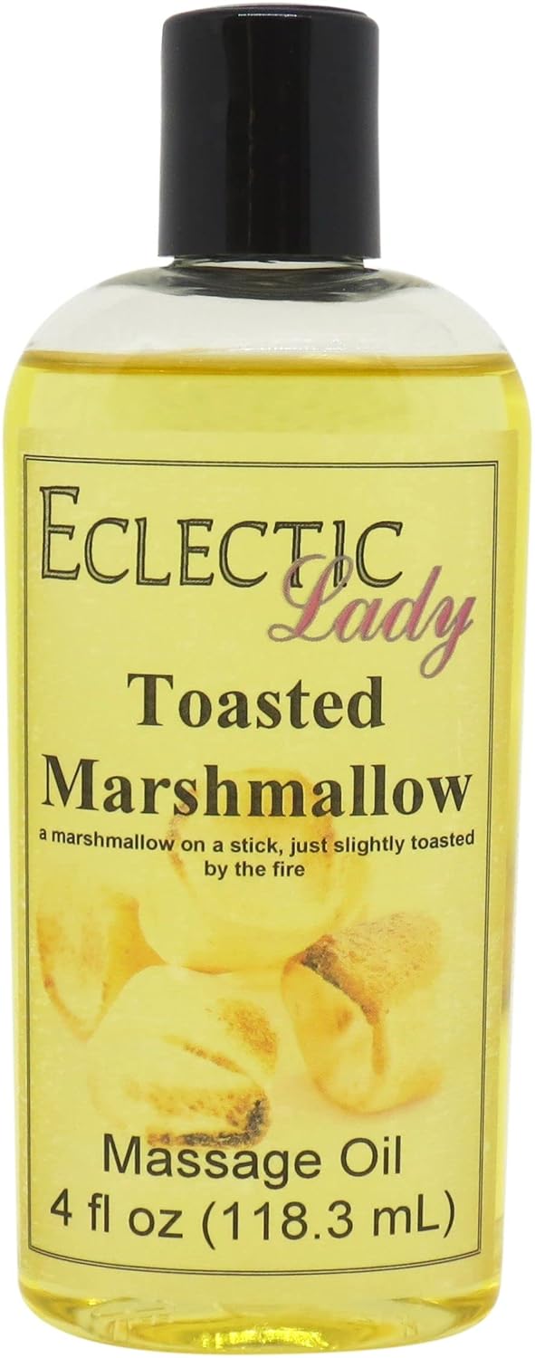 Toasted Marshmallow Massage Oil, 8 oz, With Sweet Almond Oil and Jojoba Oil, Preservative Free, Perfect for Aromatherapy and Relaxation