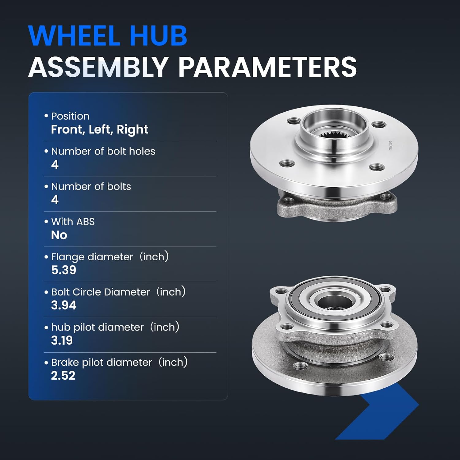 513226 Front Wheel Bearing and Hub Assembly Compatible with Mini Cooper 2002-2006 1.6L L4 Gas, 1PCS
