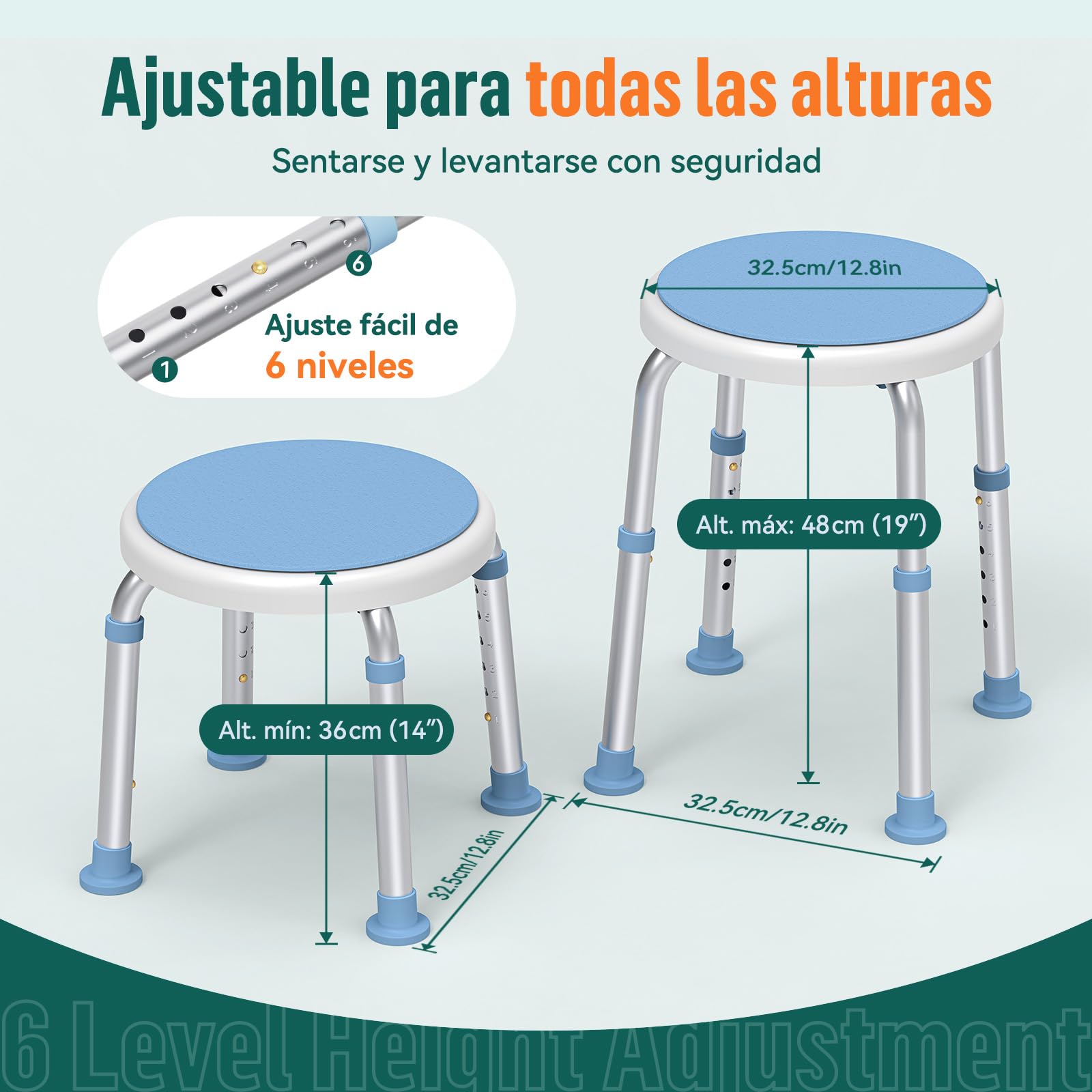 LC01 Silla de Ducha Giratoria 360° Regulable en Altura – Taburete de Ducha Antideslizante de Aluminio, Asiento de Baño Ligero para Mayores y Personas con Movilidad Reducida