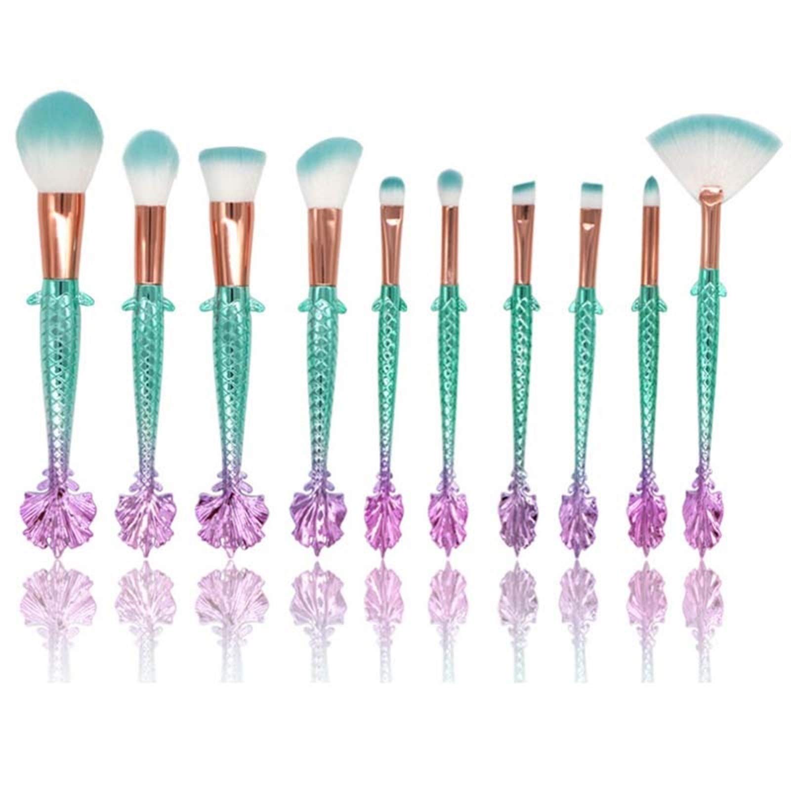 Pinceaux de maquillage sirène bicolores bleu rose avec manches ergonomiques