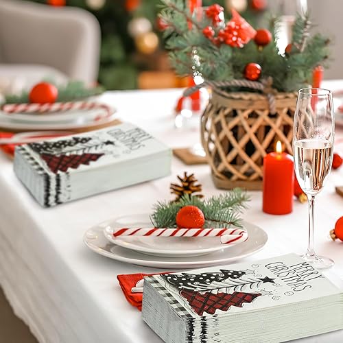 Miniatura 4 de AnyDesign 100 hojas de servilletas de Navidad para invitados, árbol de Navidad, servilletas de papel desechables, servilletas decorativas para baño,