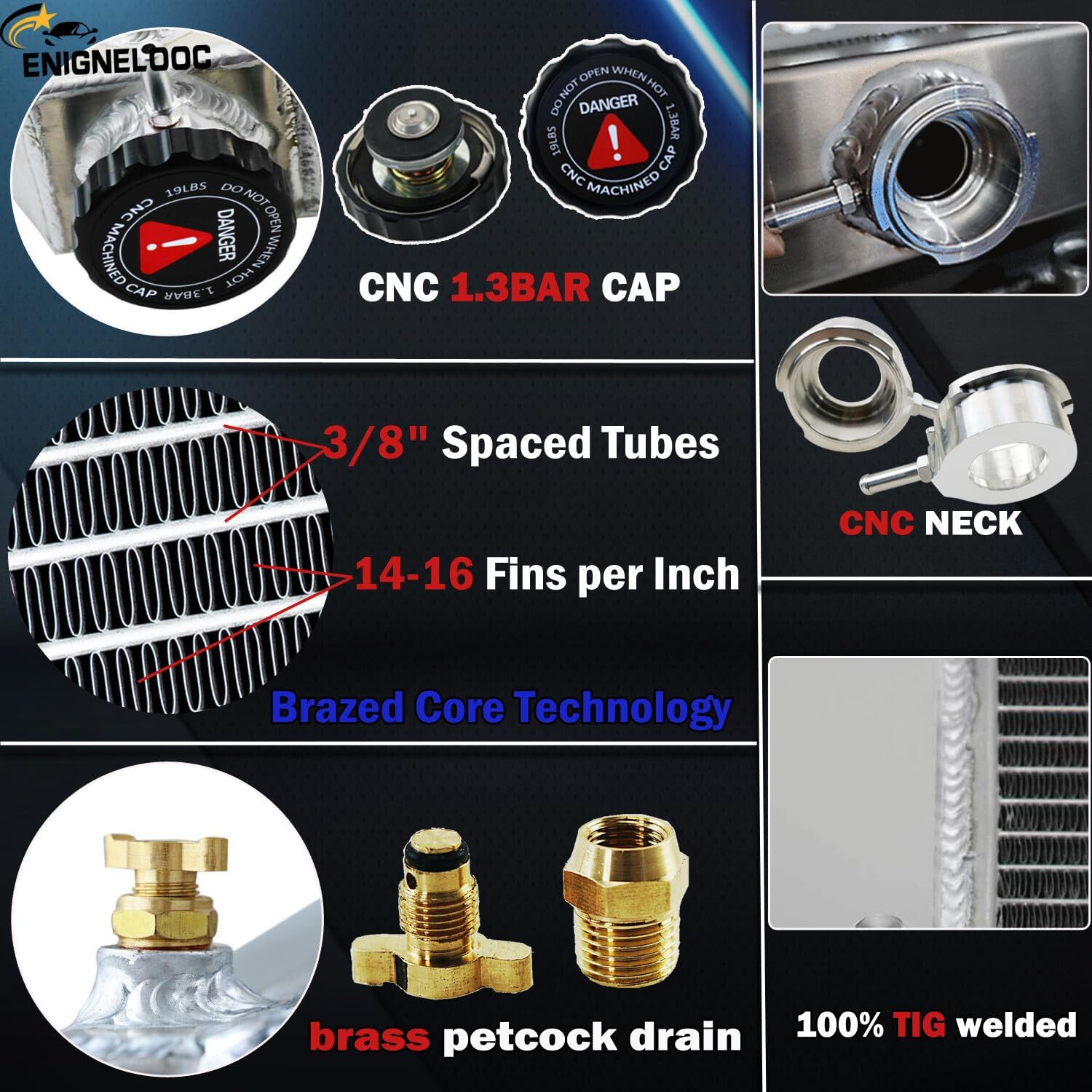 4 Row Core Aluminum Radiator for 1966-1979 Ford Bronco F150 F250 F350 F-Series Pickup L6 V8 Truck Chevy Engines 1967 1968 1969 1970 1971 1972 1973 1974 1975 1976 1977 1978