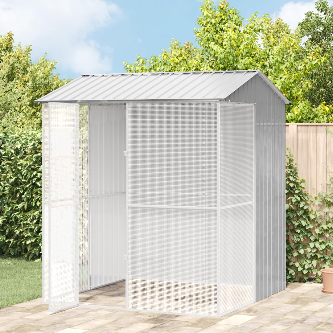 SKM Voliere Grau 215x210x247 cm Stahl,Tier- & Haustierbedarf,Haustierbedarf,Vogelbedarf,Vogelkäfige & -ständer,Grau,68.7KG,3325175