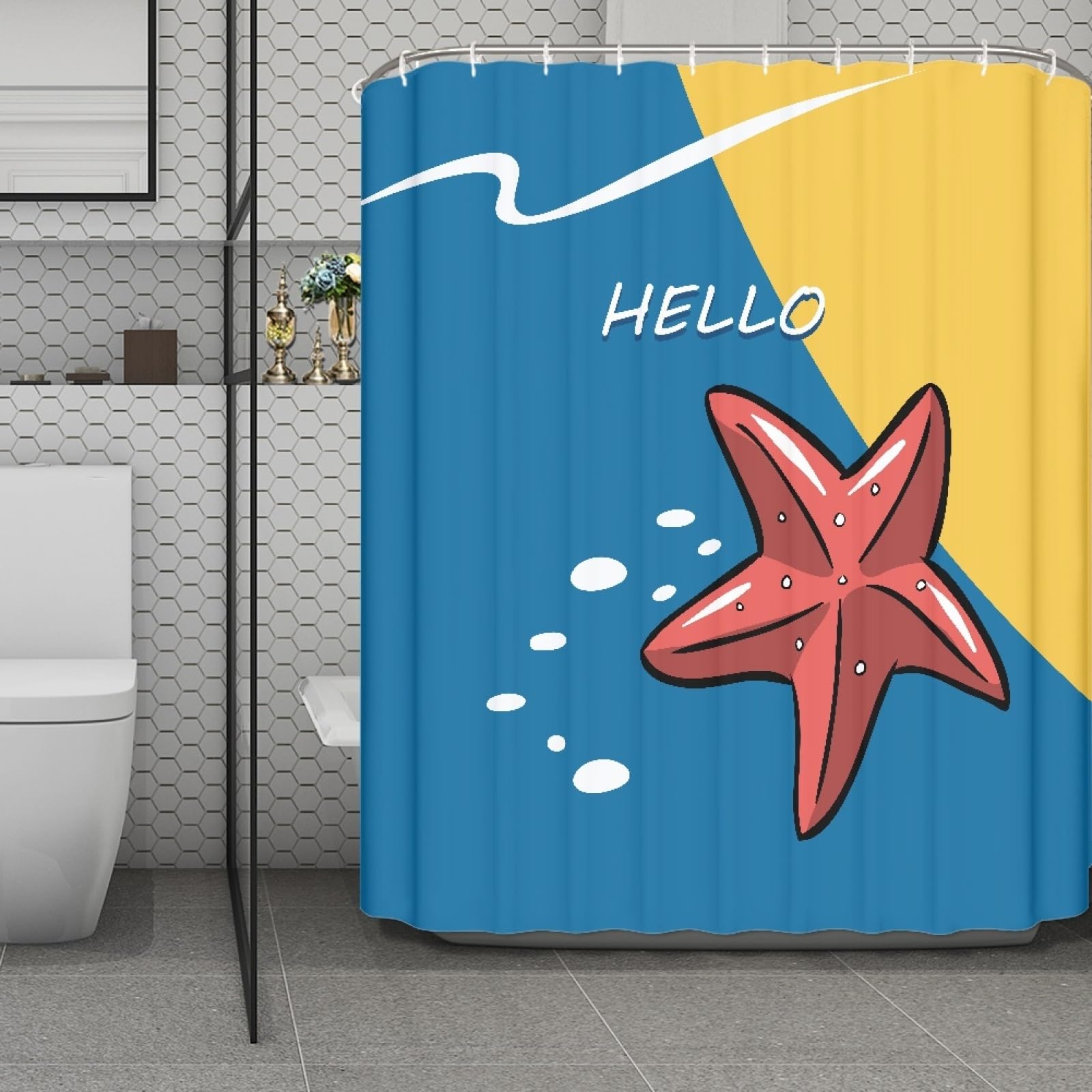 Rideau douche 180x220 étoile de mer pour décoration salle de bain