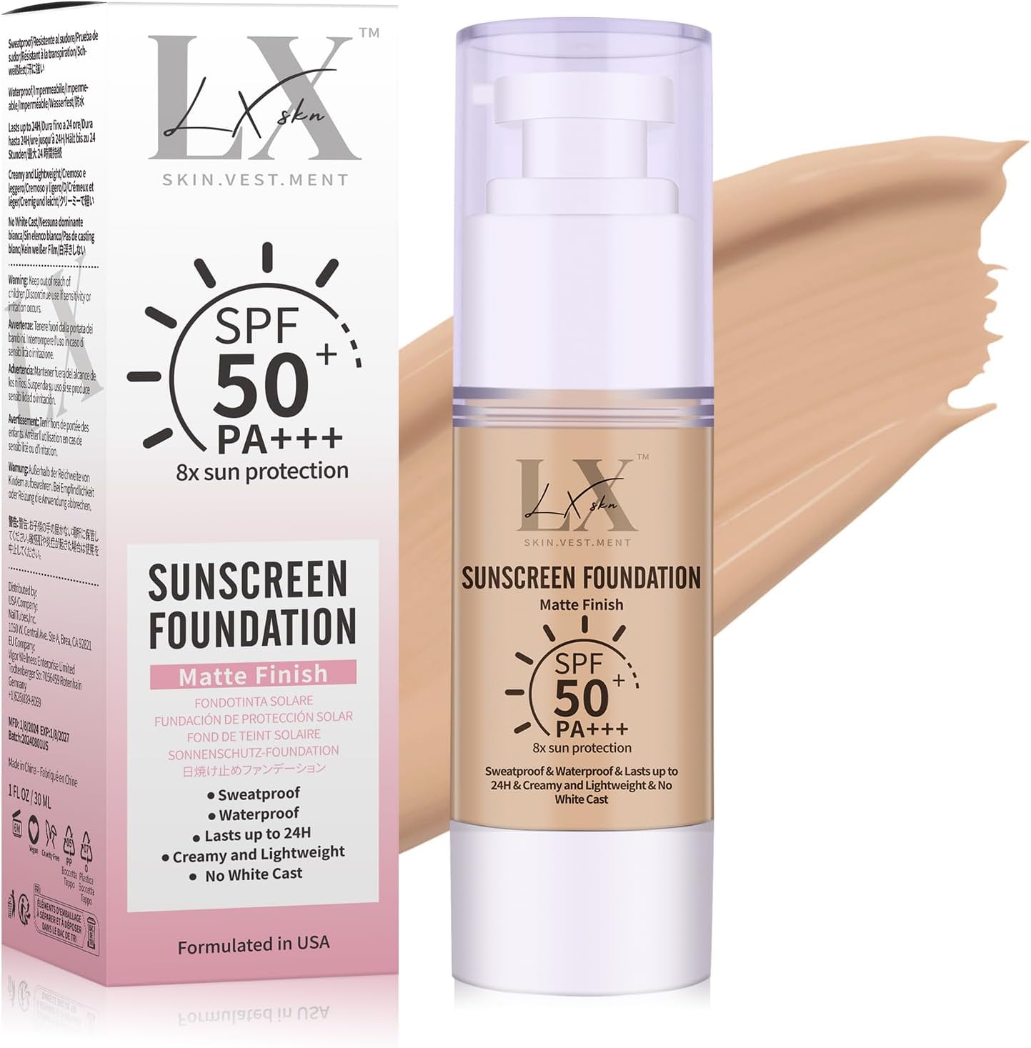 Sunscreen Foundation - Waterproof & Lightweight Liquid Foundation with SPF 50++, 3-in-1 Full Coverage Foundation Smooths & Blurs Pores (Sunscreen Foundation - 403 Deep)