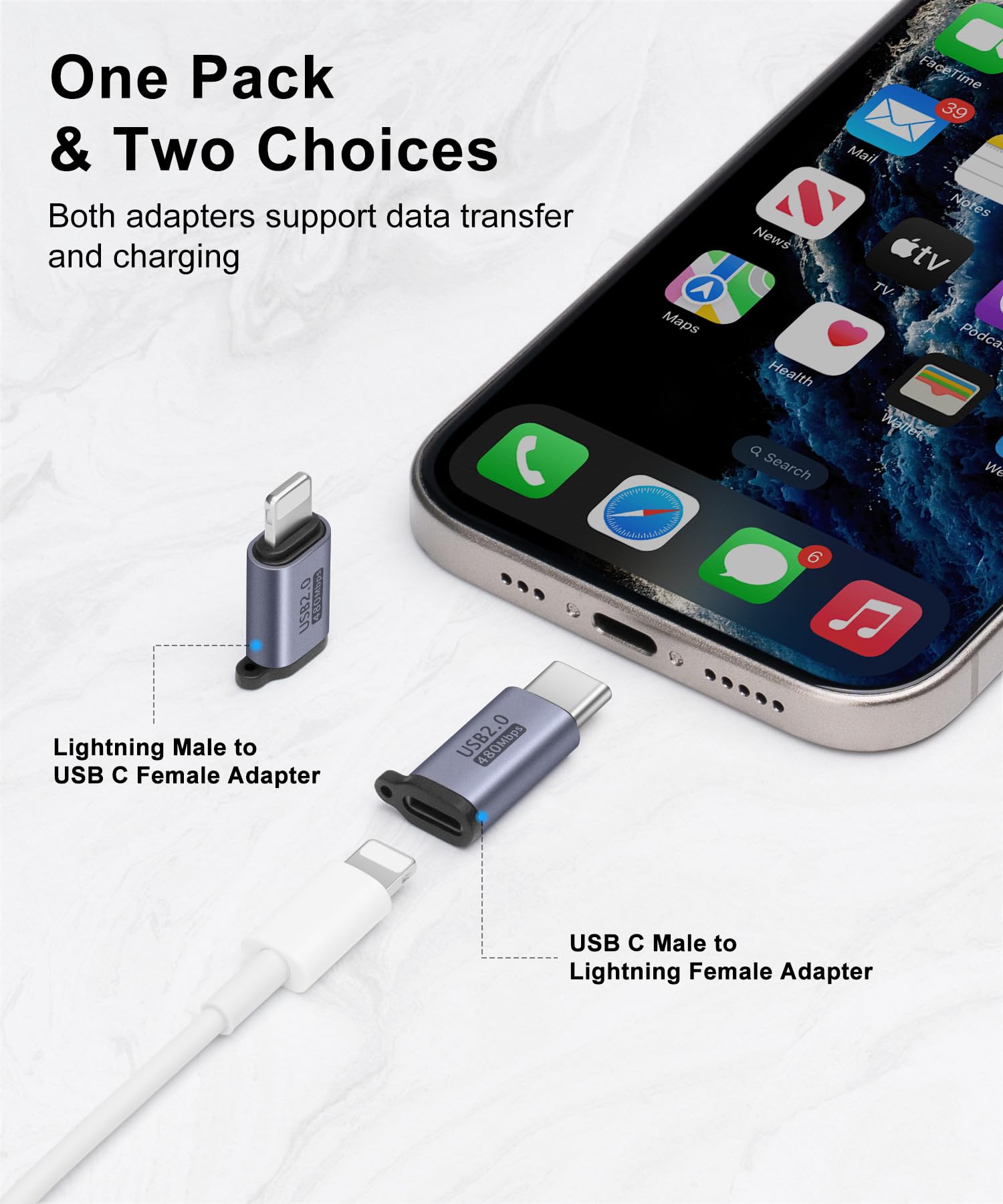 HAUXGOGO Adattatore da USB-C a Lightning (Set da 2), Trasferimento Dati e Conversione Interfaccia, Ricarica - Grigio HAUXGOGO Adattatore da USB-C a Lightning (Set da 2), Trasferimento Dati e Conversione Interfaccia, Ricarica - Grigio