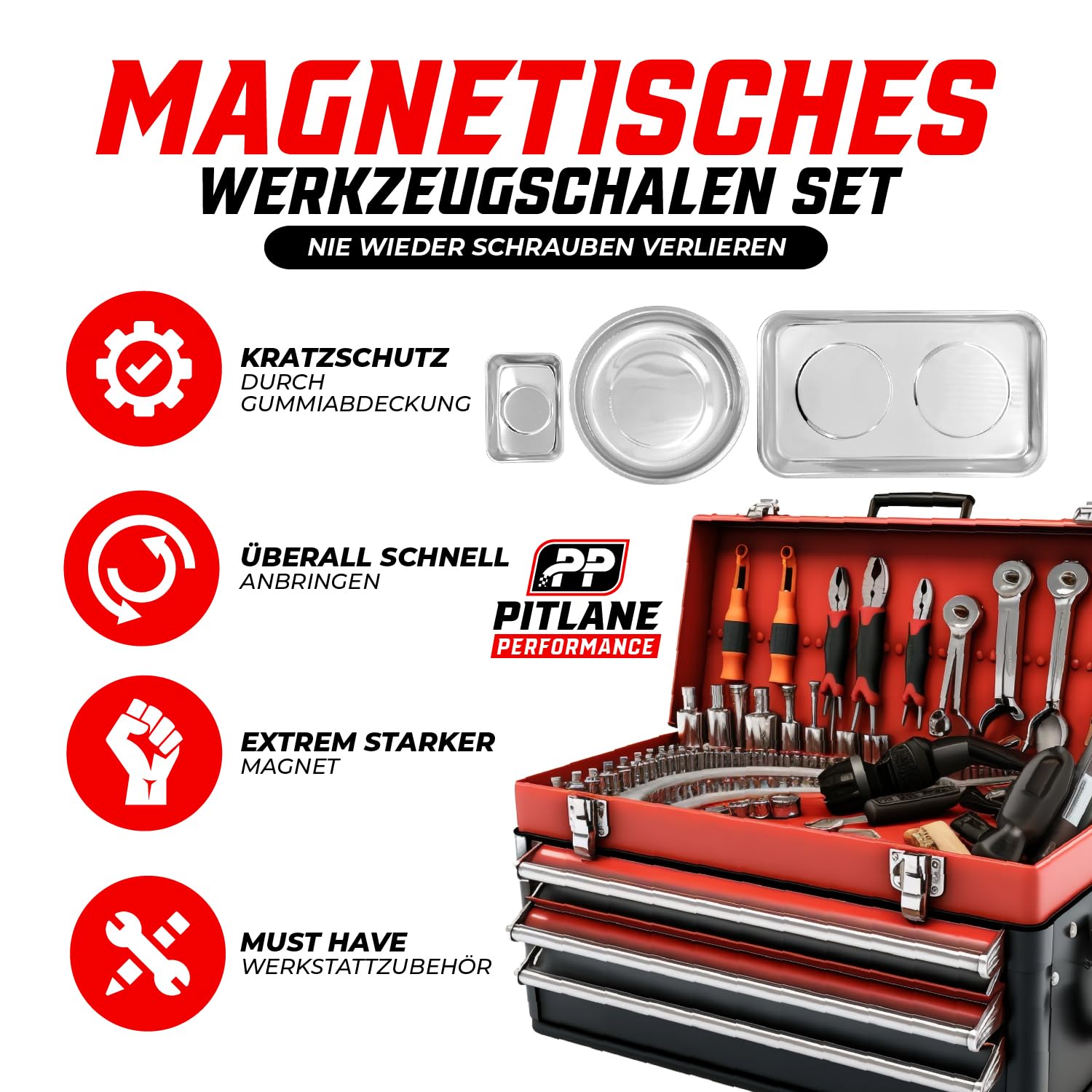 Pitlane Performance® Magnet Trays Set of 3, Stainless Steel Tray with Strong Magnet, Tool Tray - Image 3