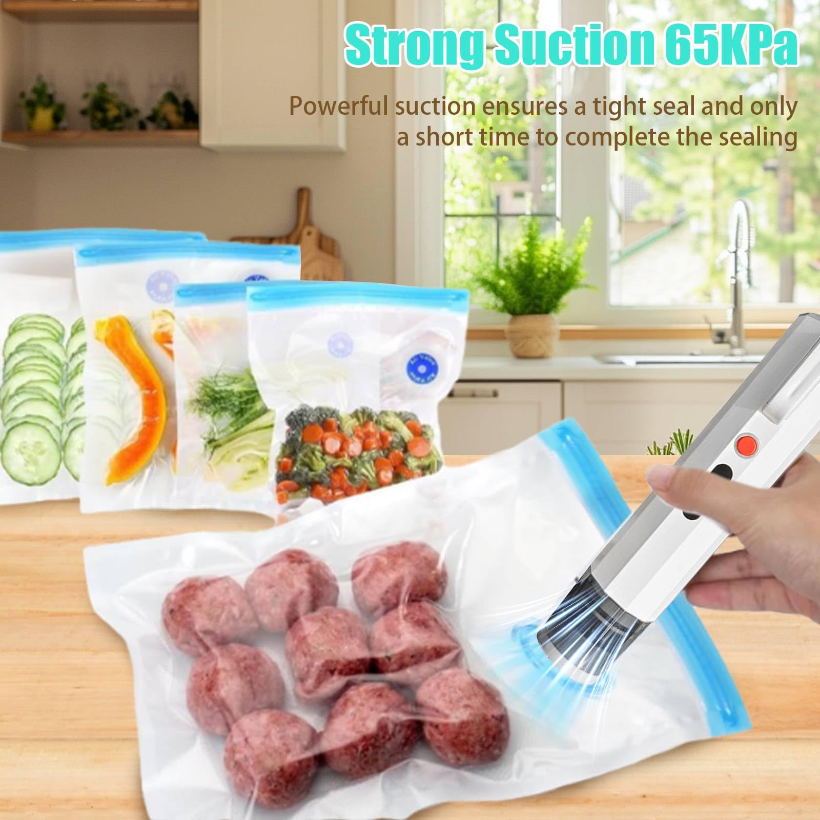 Bolsas de almacenamiento selladoras al vacío, 30 bolsas reutilizables para sellado de alimentos al vacío con máquina selladora al vacío de mano, sin BPA para conservación y almacenamiento de alimentos