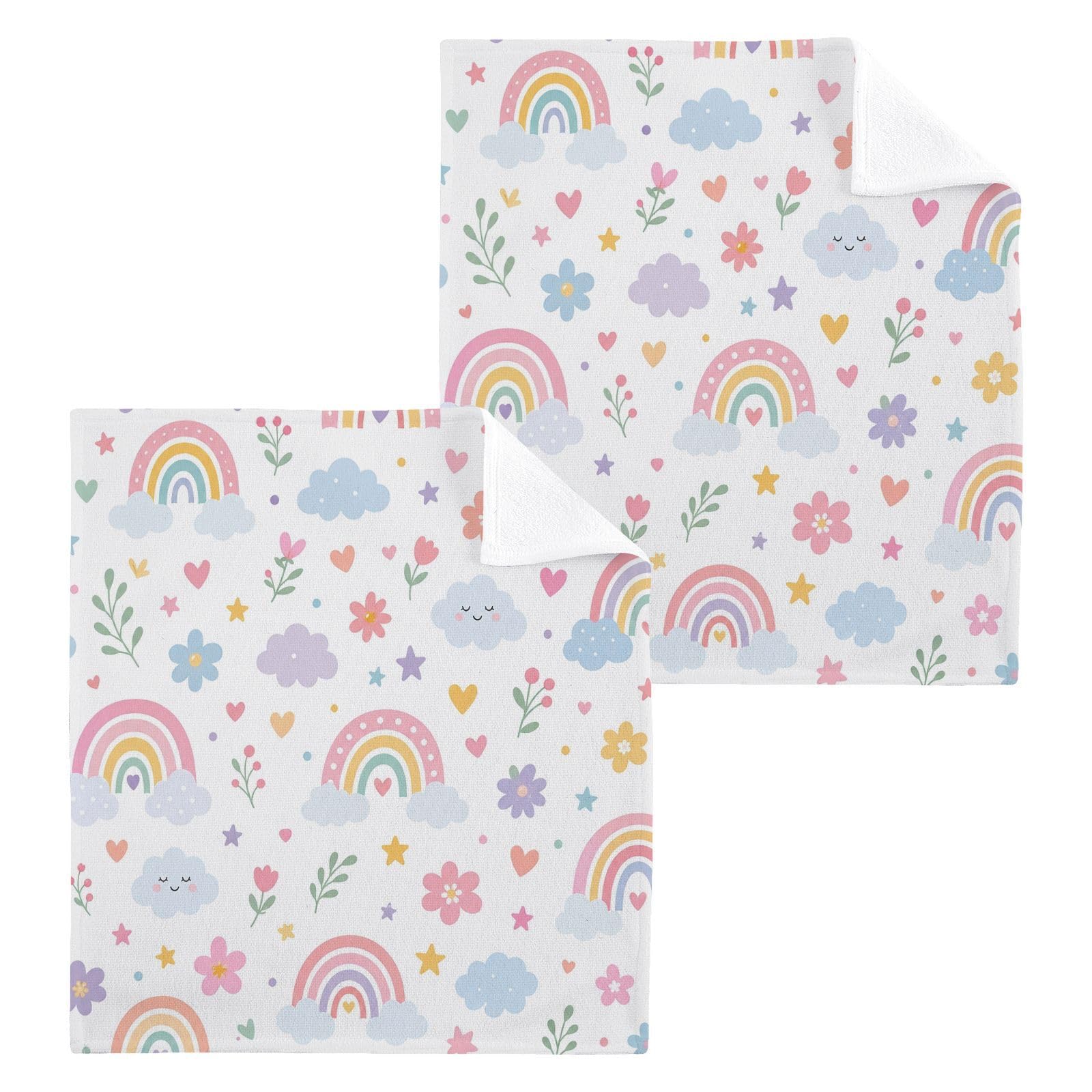 BOESI Pastel Rainbow 12x12in Cotton Washcloth,Soft Absorbent Face Towel