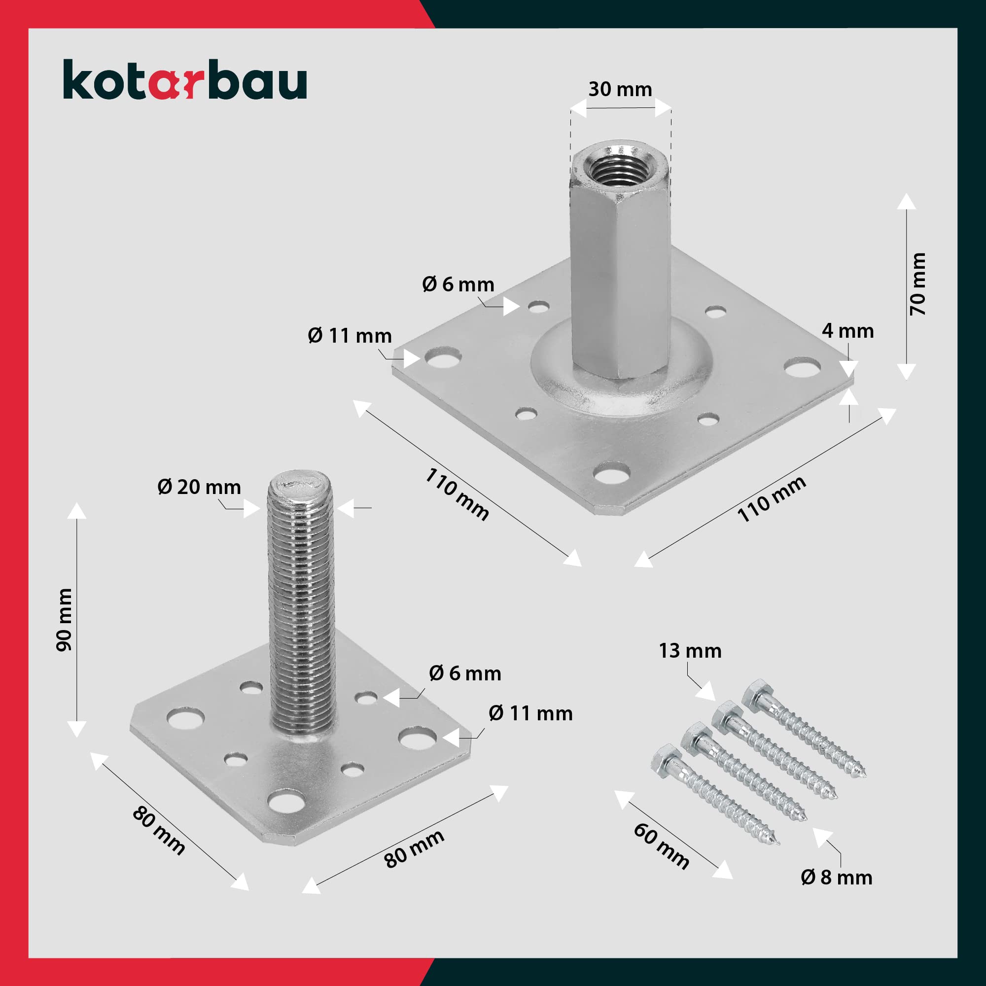 KOTARBAU® Supporto per Pali in Legno Acciaio Zincato 80 x 80 mm Altezza Regolabile 90-150 mm
