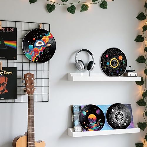 Miniatura 6 de DOODLREAM 4 unidades de discos de vinilo de planeta del universo, decoración de pared de 12 pulgadas, diseño de universo hippy para estética de