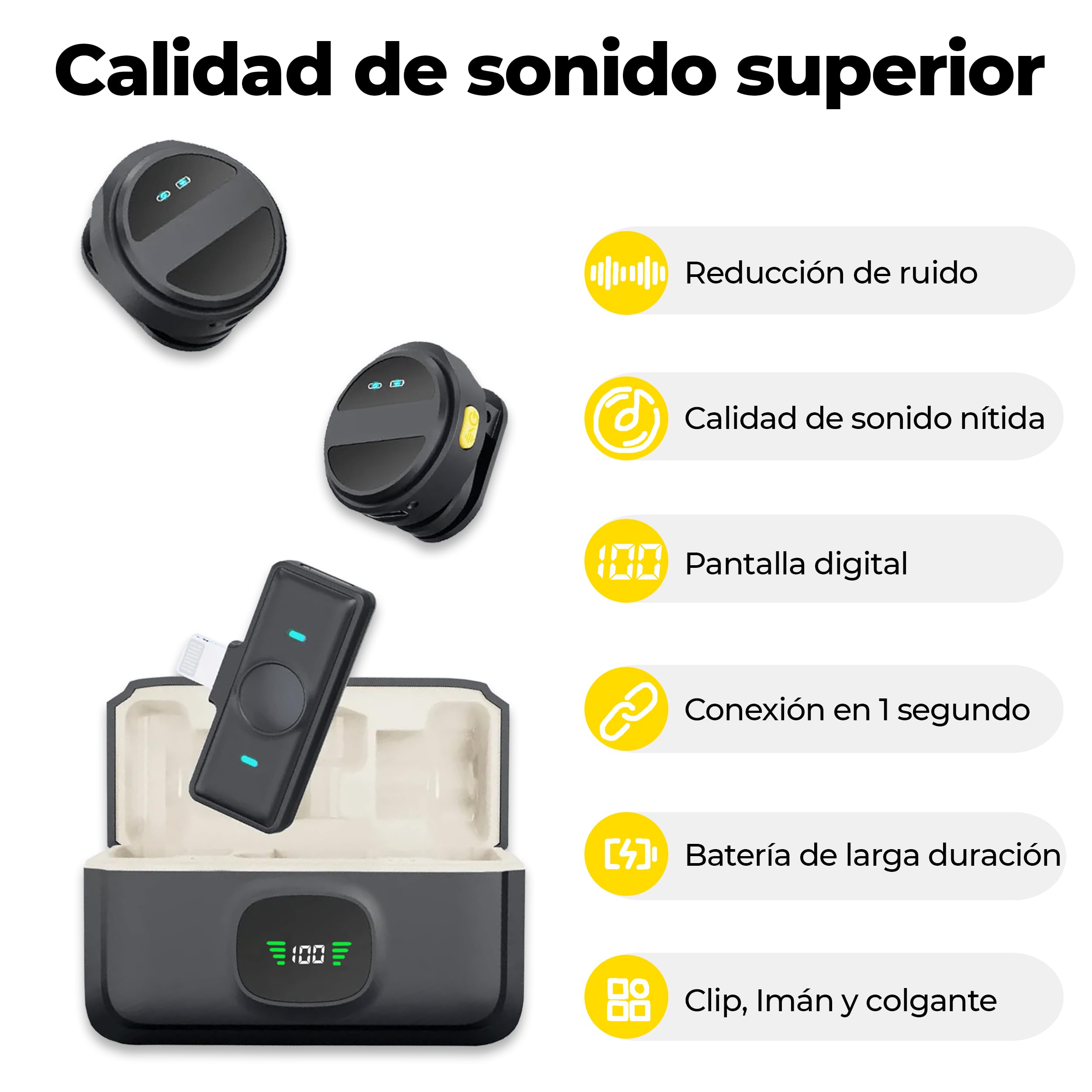 ICOVERI Microfono inalambrico iPhone, Micrófono de Solapa para Movil,Clip Magnético, Cancelación Ruido, Lavalier Grabación de vídeo. (2 Microfonos inalambricos para iPhone y USB-c)