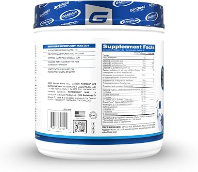 Gaspari Nutrition SuperPump MAX, The Ultimate Pre Workout Powder, Sustained Energy Preworkout, Nitric Oxide Booster, Muscle Growth, Recovery & Replenishes Electrolytes (30 Serving, Blue Raspberry Ice)