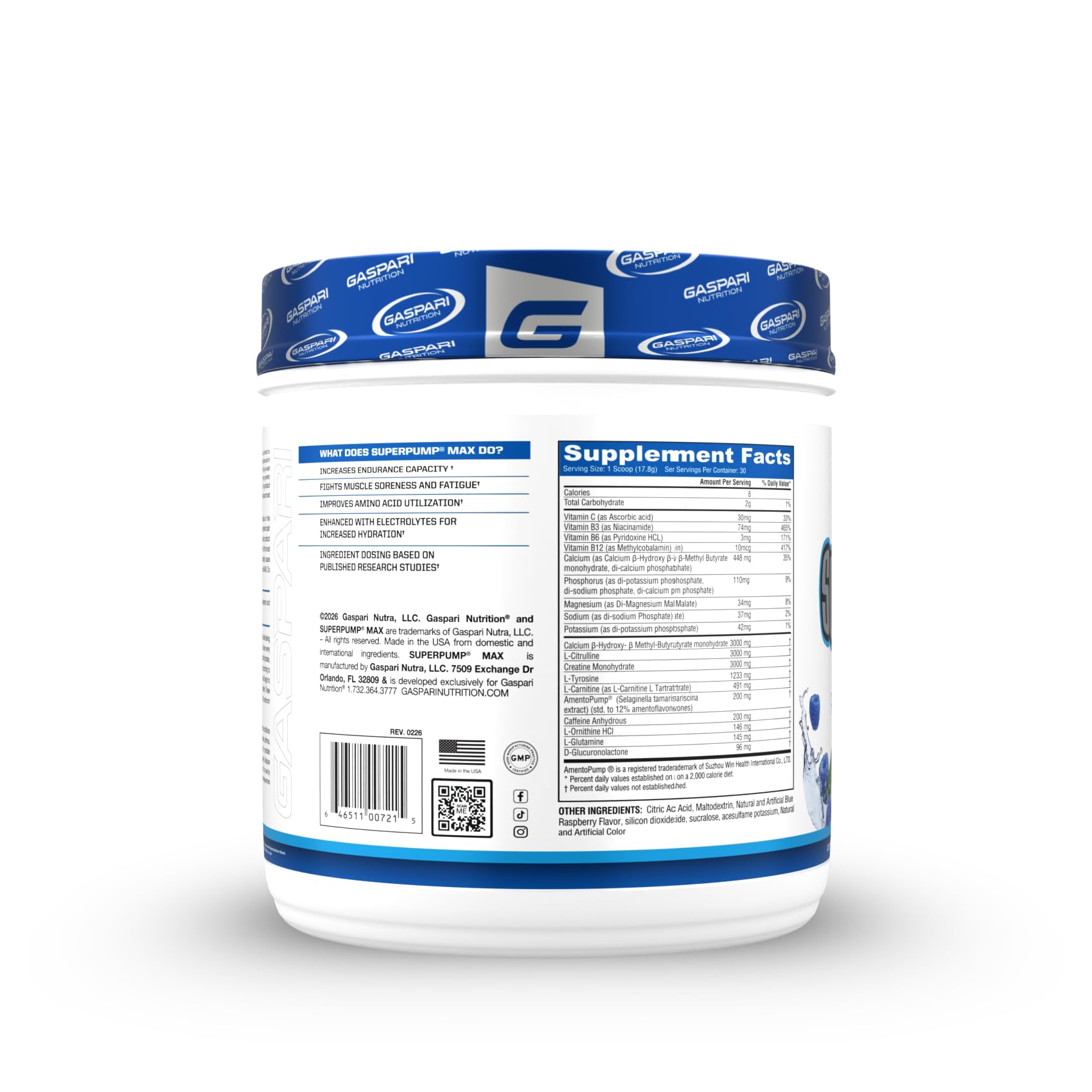 Gaspari Nutrition SuperPump MAX, The Ultimate Pre Workout Powder, Sustained Energy Preworkout, Nitric Oxide Booster, Muscle Growth, Recovery & Replenishes Electrolytes (30 Serving, Blue Raspberry Ice) — Amazon image 2