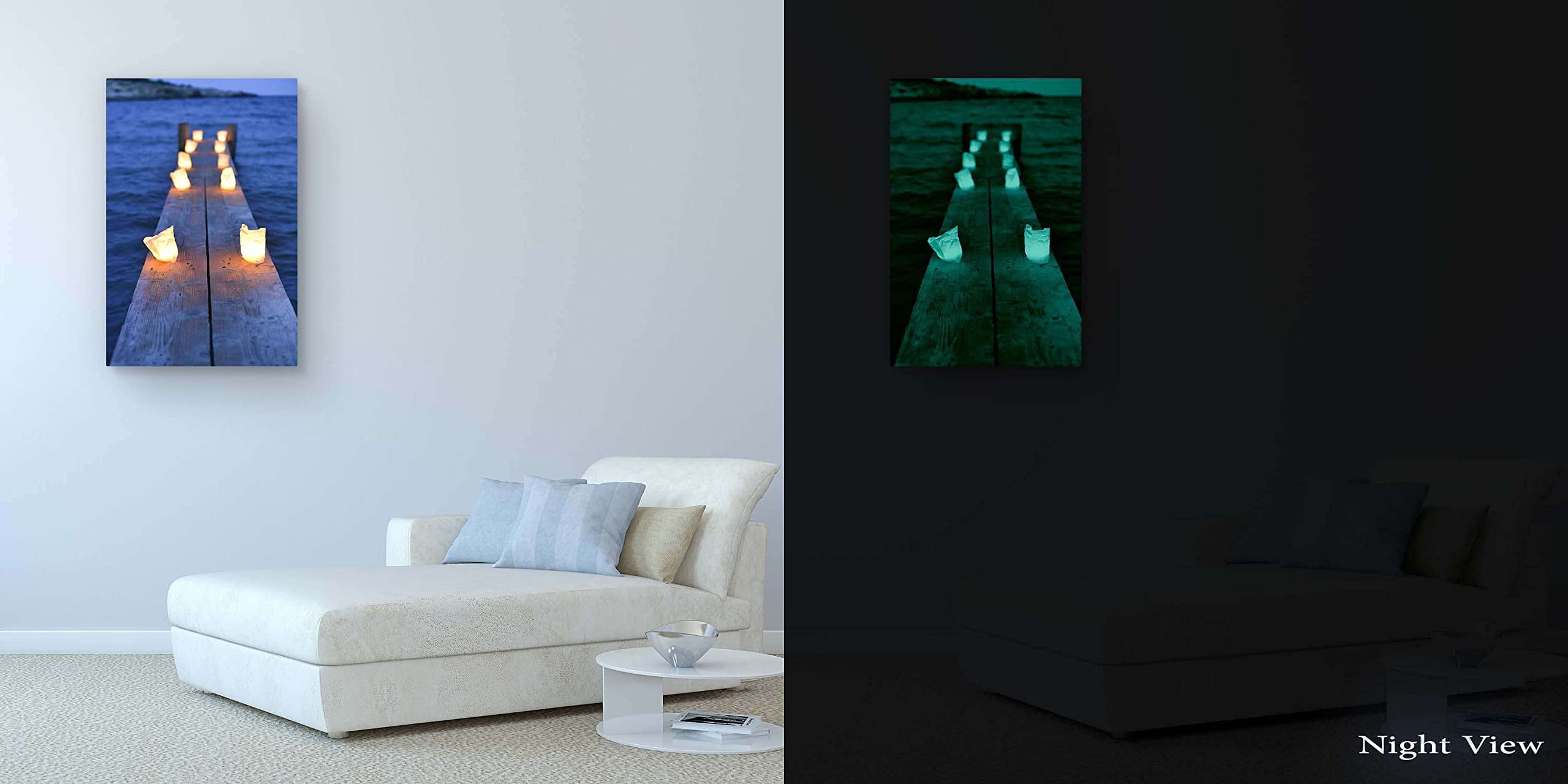 Startonight Bilder Kerzen und Romantik, Leinwandbilder Moderne Kunst, Landschaft Wanddeko Kunstdrucke, Wandbilder XXL Wohnzimmer Groß Wand Bild 80 x 120 cm, Tag Nacht Effekt, Elegante Geschenkidee