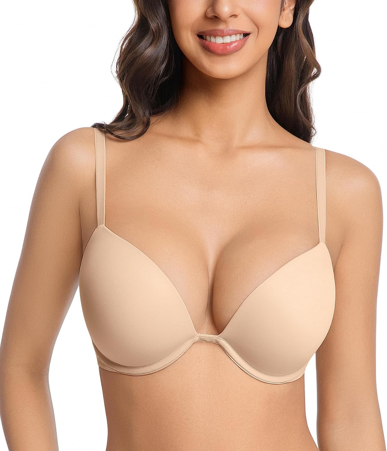 Women's Plunge Push Up Low Cut Bra Deep V Sexy Underwire Add Cup T Shirt Bras