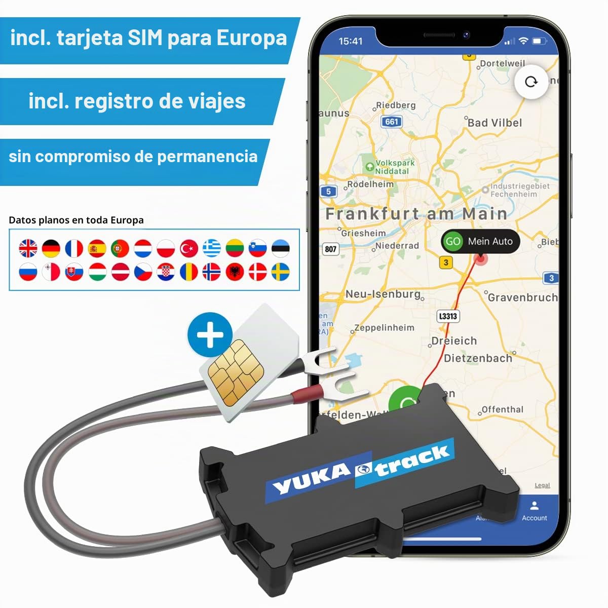 easyWire localizador GPS para Coche, Moto, camión y Caravana | SIM y datos incluidos, localización en vivo en Europa, libro de rutas, sin suscripción ni contrato, listo para usar