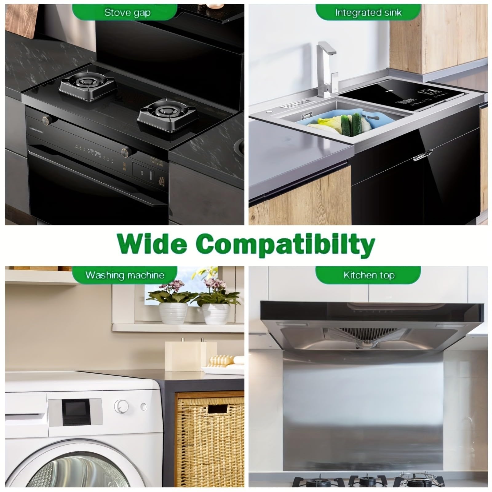2 Pezzi Stove Gap Cover in Acciaio Inox, Retrattili 35-70cm, Resistenti al Calore, Coprifessura Riutilizzabili per Piano Cottura, Guarnizione per Cucina, Stufa, Contatore e Lavasciuga (Argento)