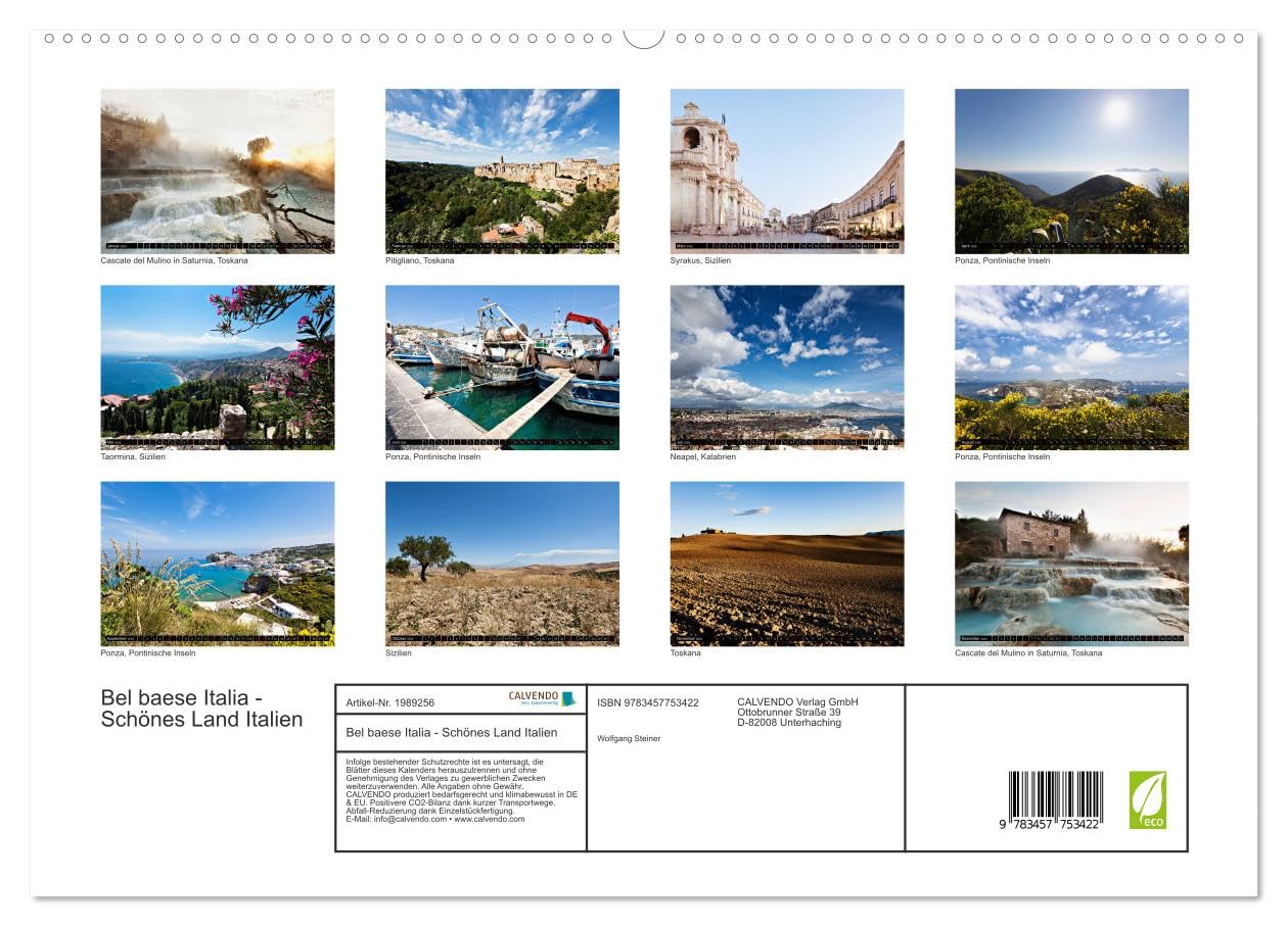 Bel baese Italia - Schönes Land Italien (hochwertiger Premium Wandkalender 2026 DIN A2 quer), Kunstdruck in Hochglanz: Eindrucksvolle Orte und Landschaften in Italien (CALVENDO Orte)