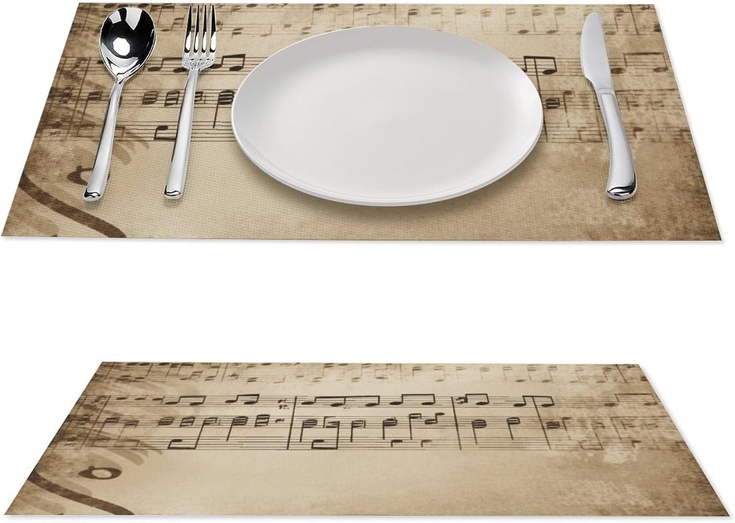 Placemats Set of 6 Music Notes on Old Paper Place Mat Non-Slip Heat Resistant PVC Table Mats 17.7 X 11.8 Inch Waterproof Placemats Wipeable Washable Table Place Mats for Home Kitchen