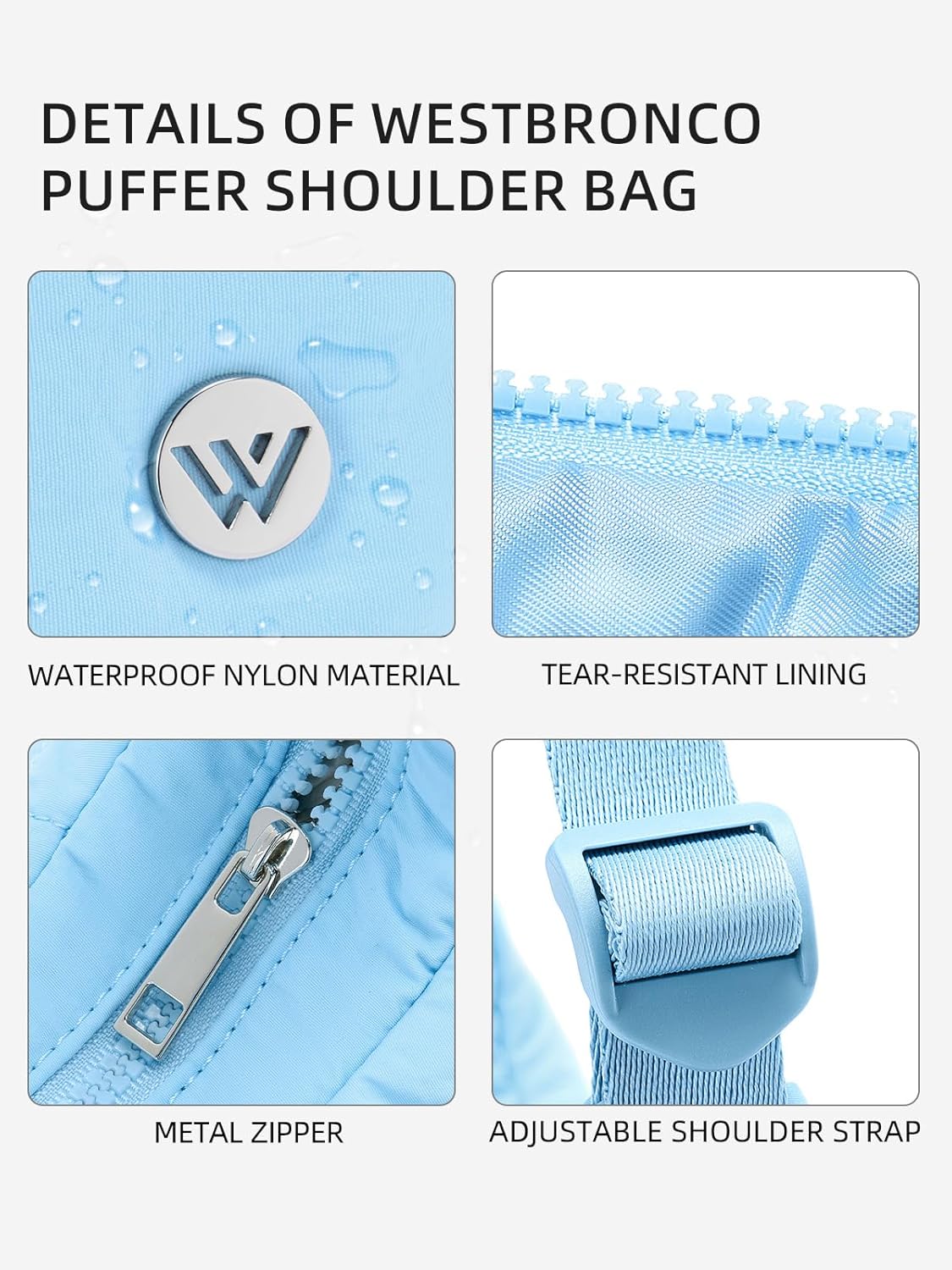 WESTBRONCO Small Puffer Crescent Shoulder Bag for Women, Nylon Quilted Shoulder Purses, Puffy Handbags with Adjustable Strap - Image 5