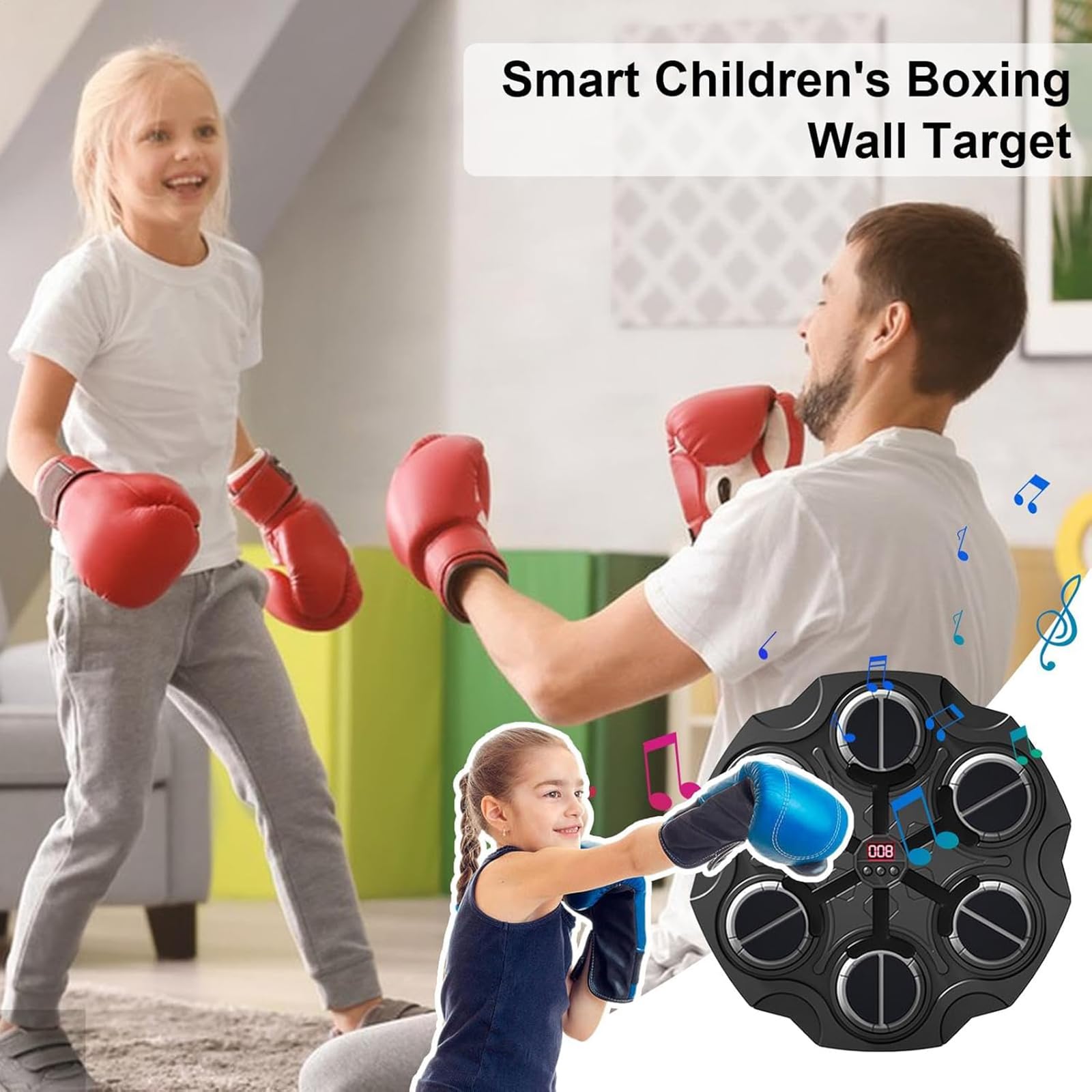 Generico Macchina da Boxe Musicale per Bambini, Tre velocità Bluetooth | Montaggio A Parete Per Maggiore Stabilità E Per Evitare Cadute