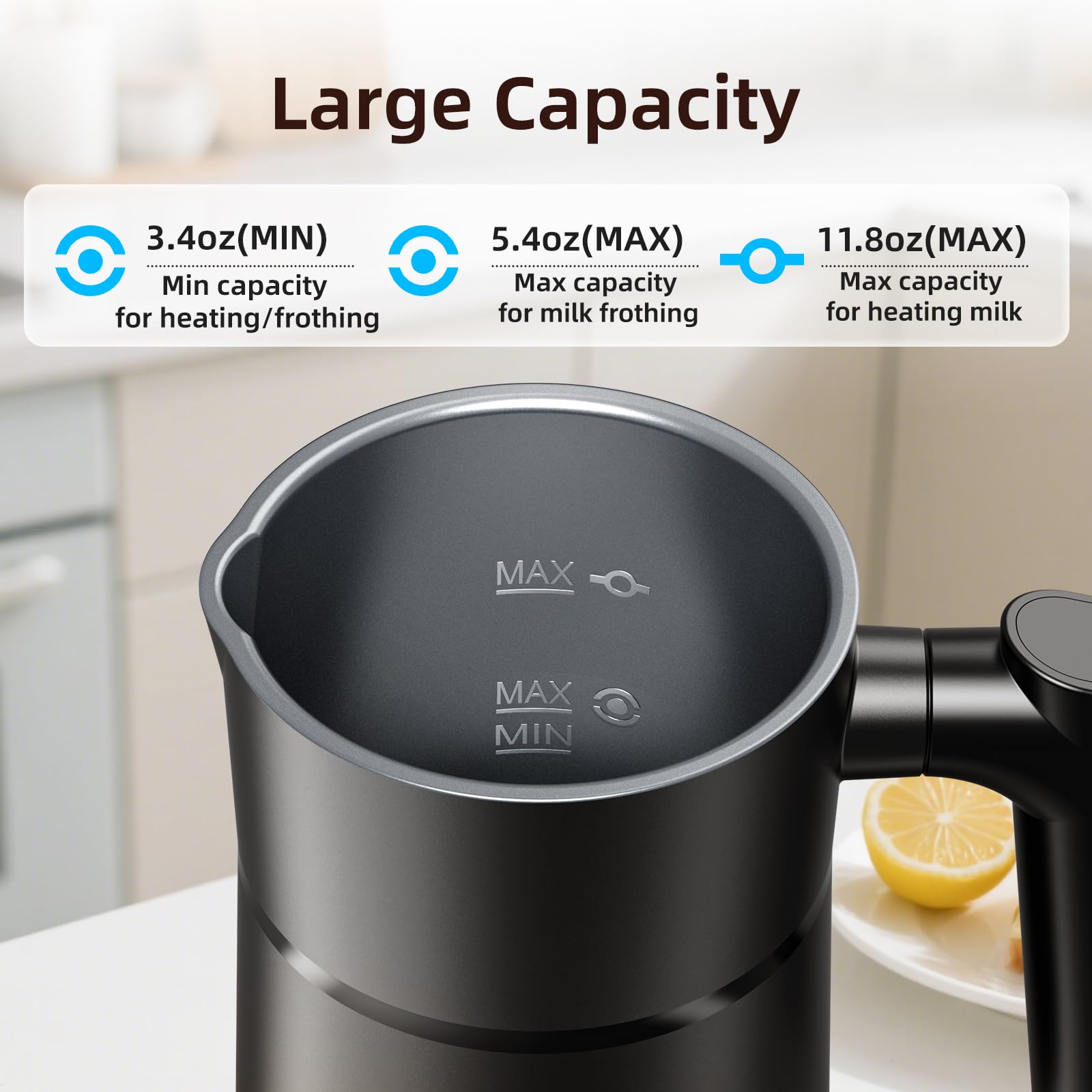 Espumador de leche, vaporizador de leche eléctrico 4 en 1, máquina automática de espuma fría y caliente, calentador de leche de 11.8 onzas, espumador de café para café con leche, capuchino 4