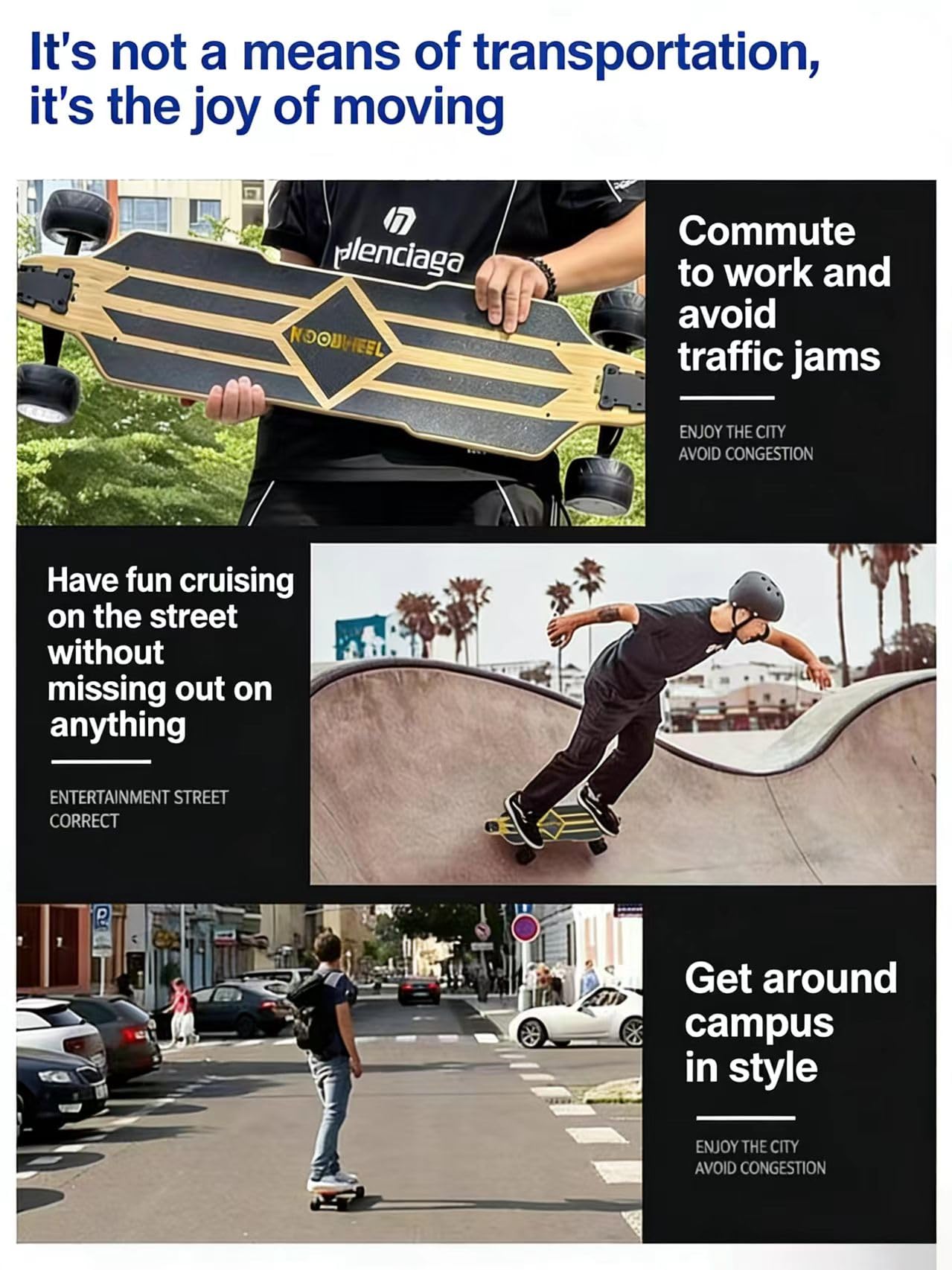 E-Skateboard für Erwachsene mit 65 km Reichweite & 45 km/h, OLED Fernbedienung, 25° Steigfähigkeit, 550W Doppelmotor, 4-Rad für Pendler und Lange Fahrten