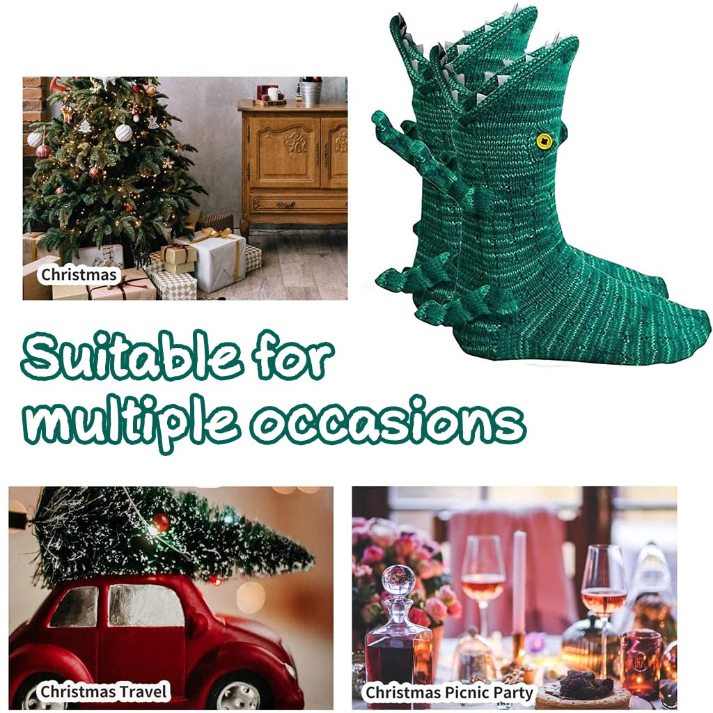 PALAY® Floor Socks Cartoon Crocodile Mid-calf Socks Knit Warm Winter Socks Household Non-slip Cozy Socks for Pajama Party Christmas Gift for Women Teens(Green, One Pair) - Image 5 thumbnail