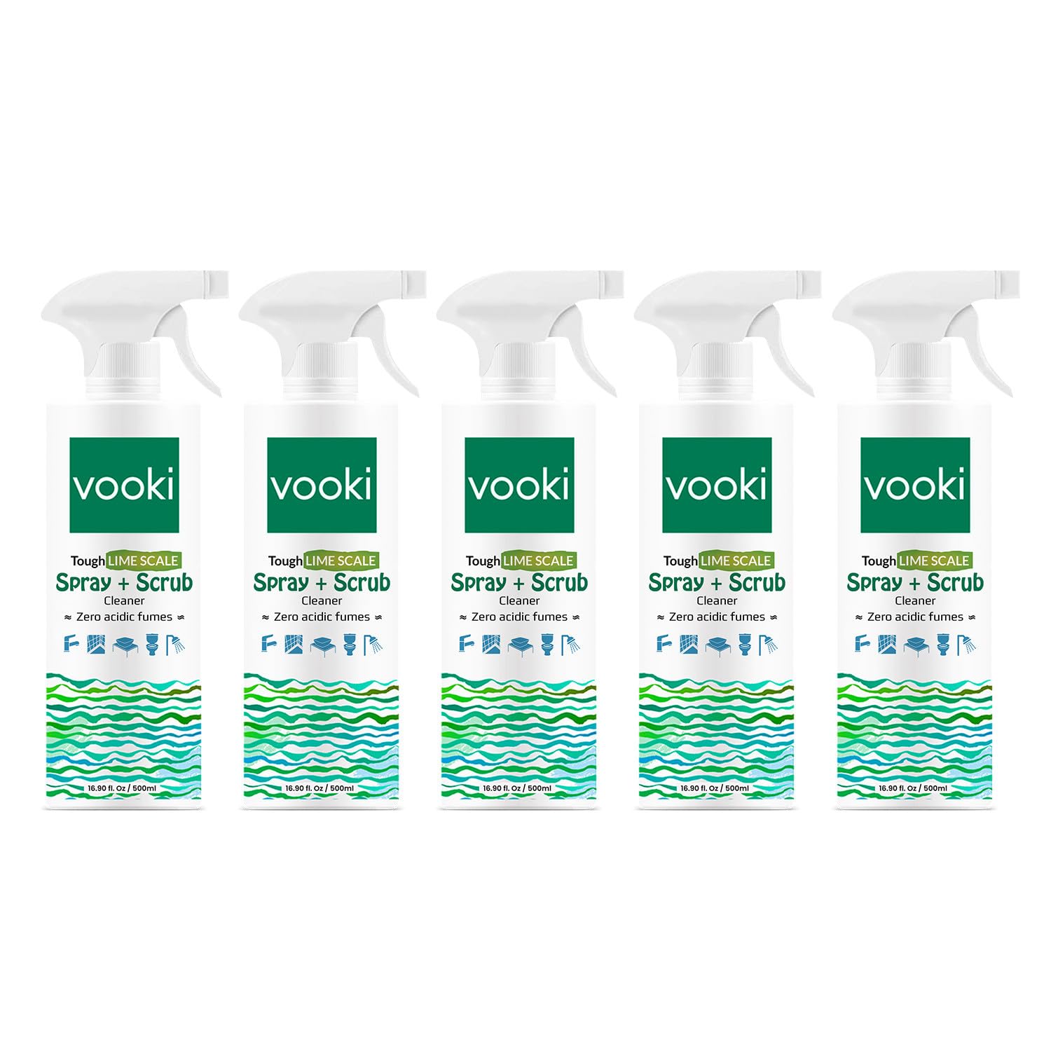 Vooki Ecofriendly Tough Lime Scale Hard Water Stain Remover, Spray and Scrub Cleaner for Bathroom,Taps, Faucet, Basins, Showers & Floor Tiles Cleaner- 500 ml (Pack of 5)