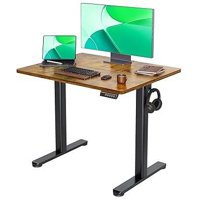 Claiks Electric Height Adjustable Stand Up Desk, 35x20 Inches Sit Stand Desk for Home Office, Rustic Brown Top/Black Frame