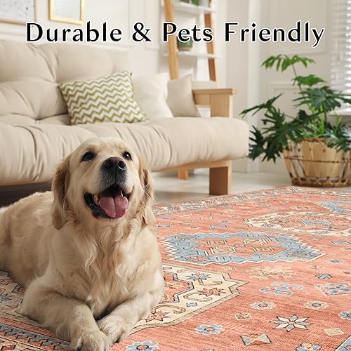 Miniatura 6 de IKALIFE Alfombra vintage ultrafina lavable de 8 x 10 pies para sala de estar, alfombra persa de pelo bohemio de pelo bajo, antideslizante,