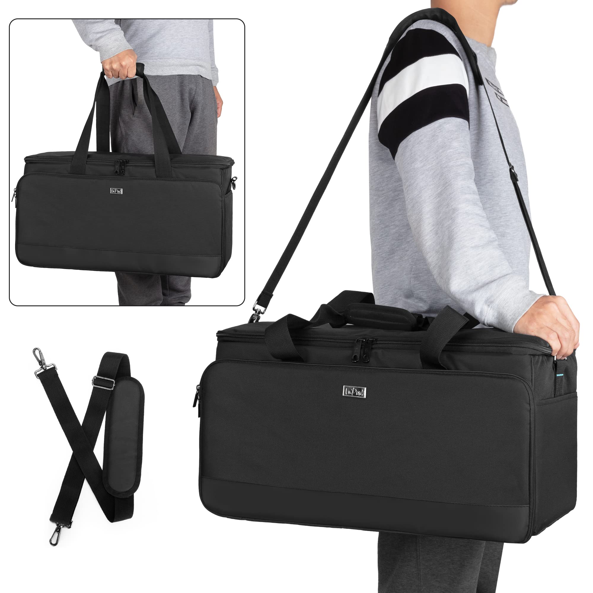 LoDrid Borsa per attrezzatura DJ e cavi con divisori rimovibili | Borsa DJ con divisori per laptop da 15,6" e attrezzatura musicale, fondo imbottito (solo borsa)