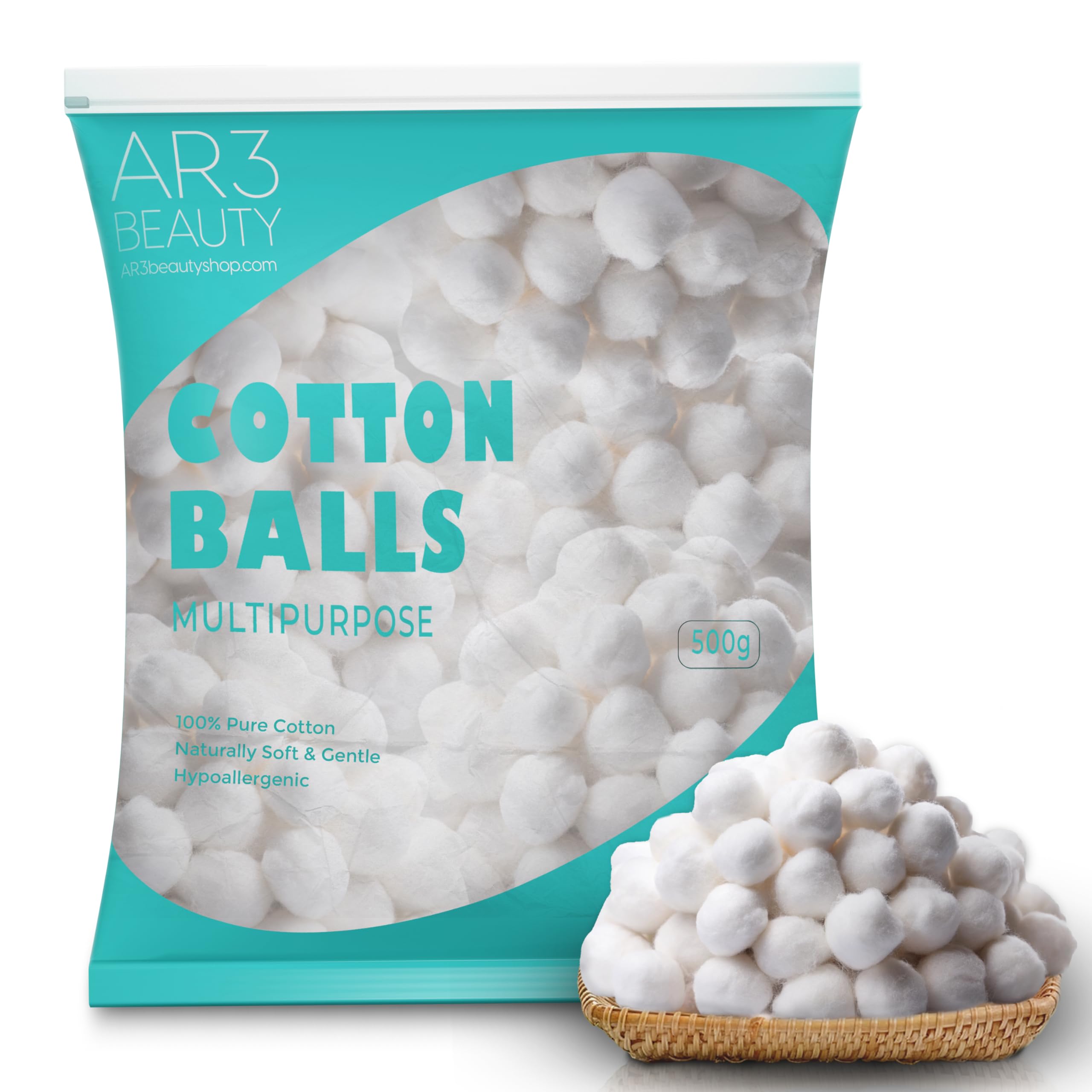 100% Pure Cotton Balls—Ultra-Soft, Absorbent, Multipurpose for Skincare, Makeup Removal, Baby Care, First Aid, Crafts—Hypoallergenic & Lint–Free—Large